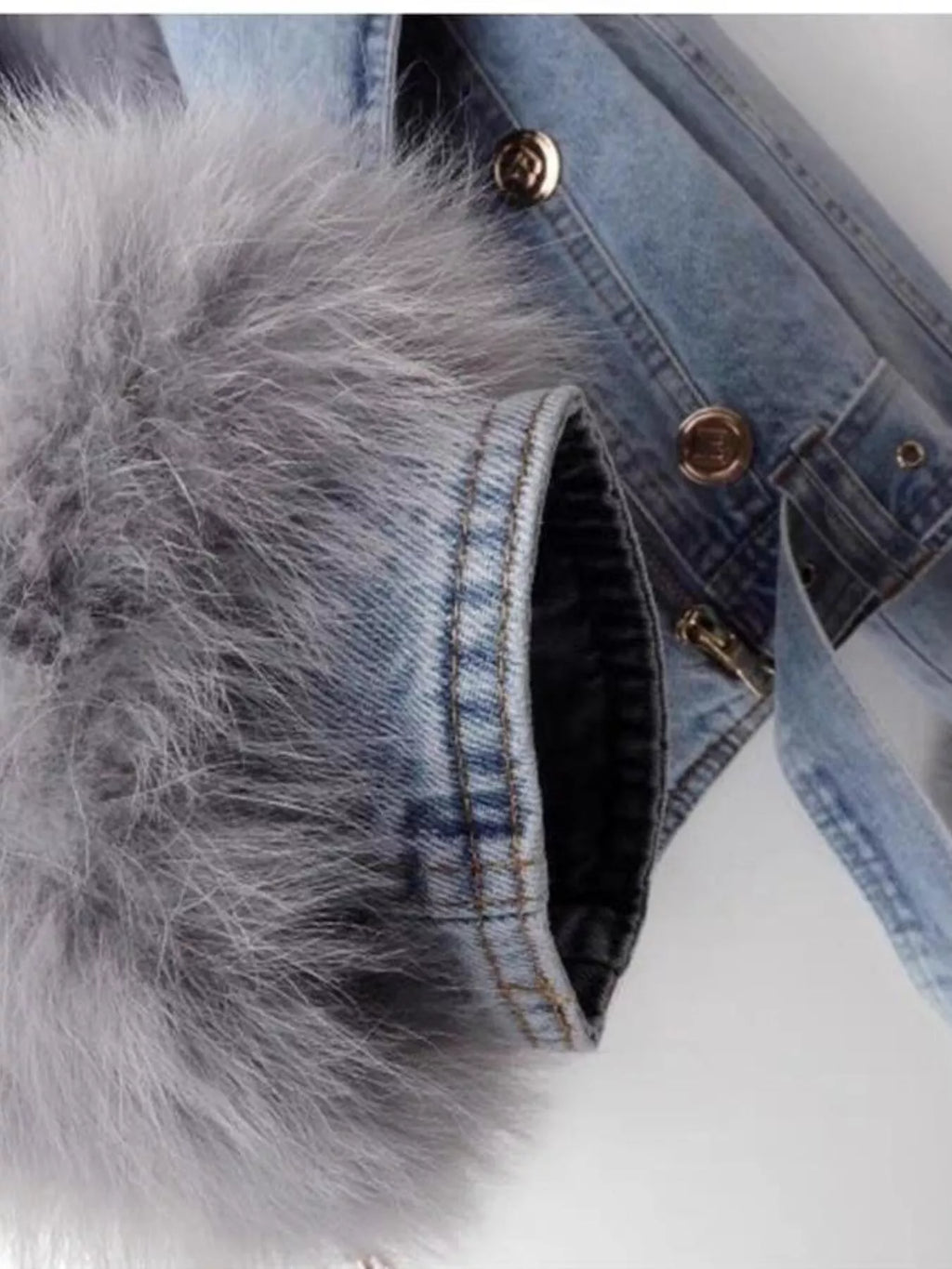 Full Size Faux Fur Collar Denim Jacket Plus Size - Elvaré Store
