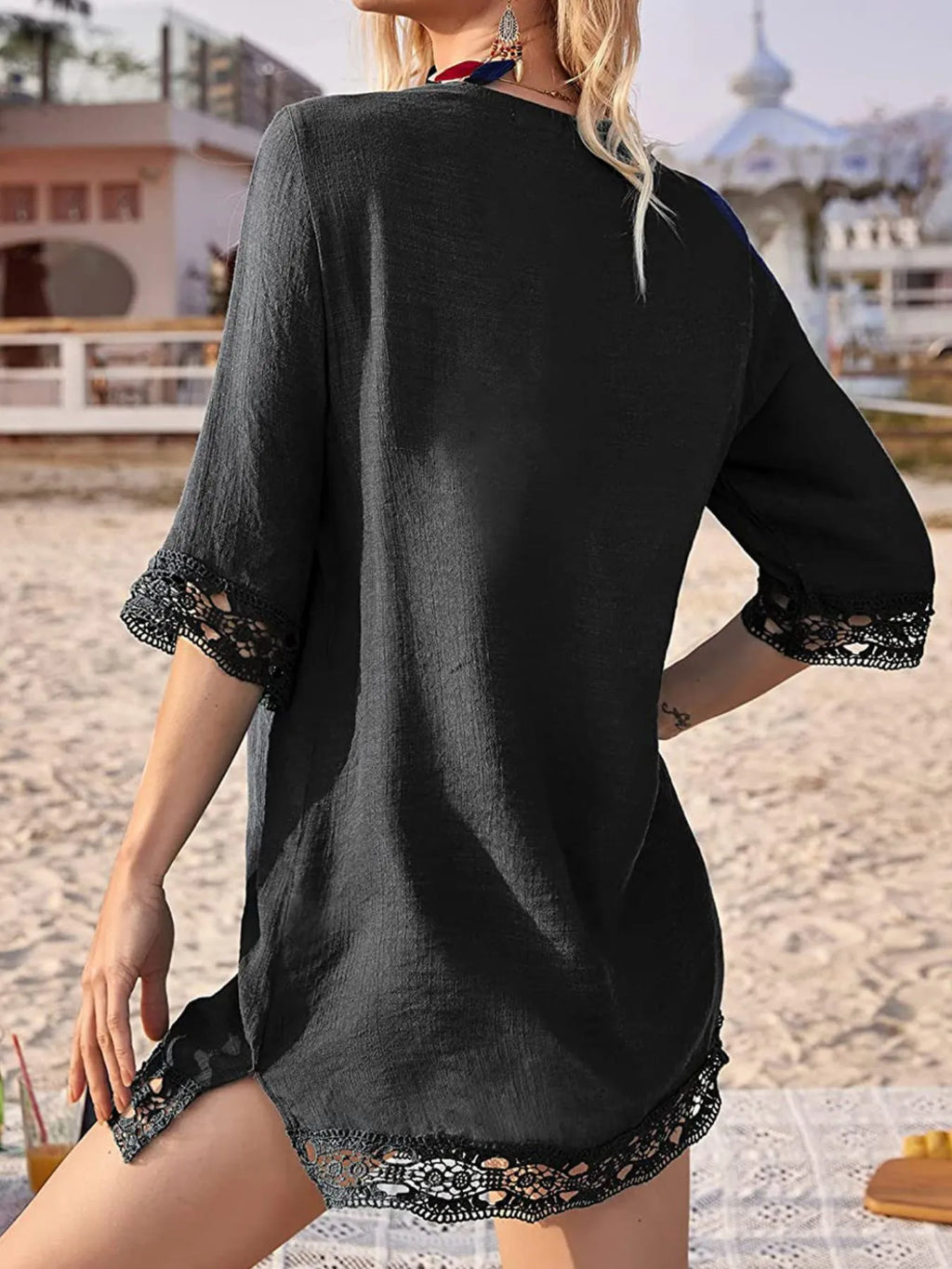 Lace Trim V-Neck Cover-Up - Elvaré Store