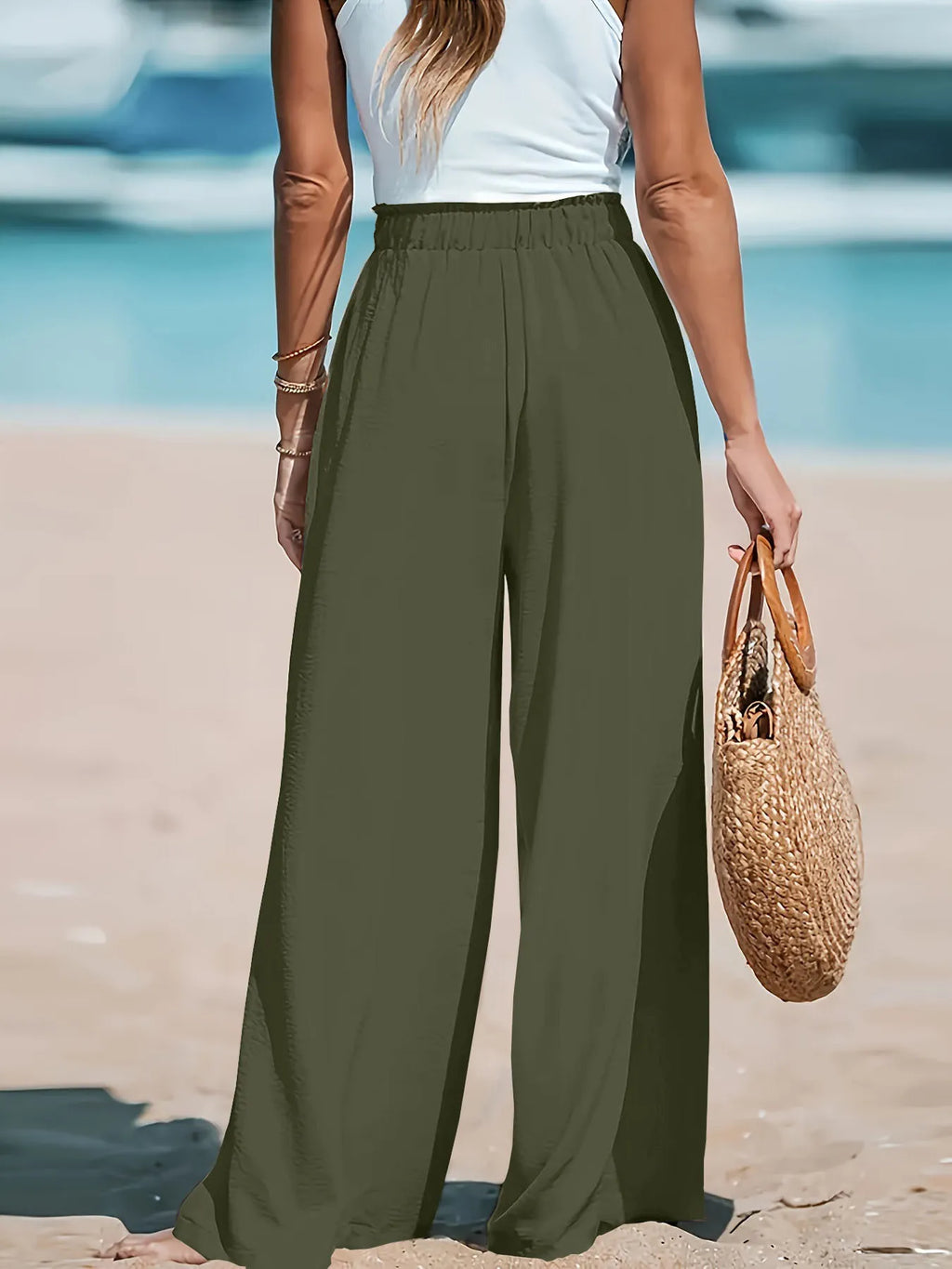 Full Size Drawstring Waist Wide Leg Pants Plus Size - Elvaré Store