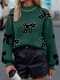 Pearl Bow-Embellished Long Sleeve Sweater - Elvaré Store
