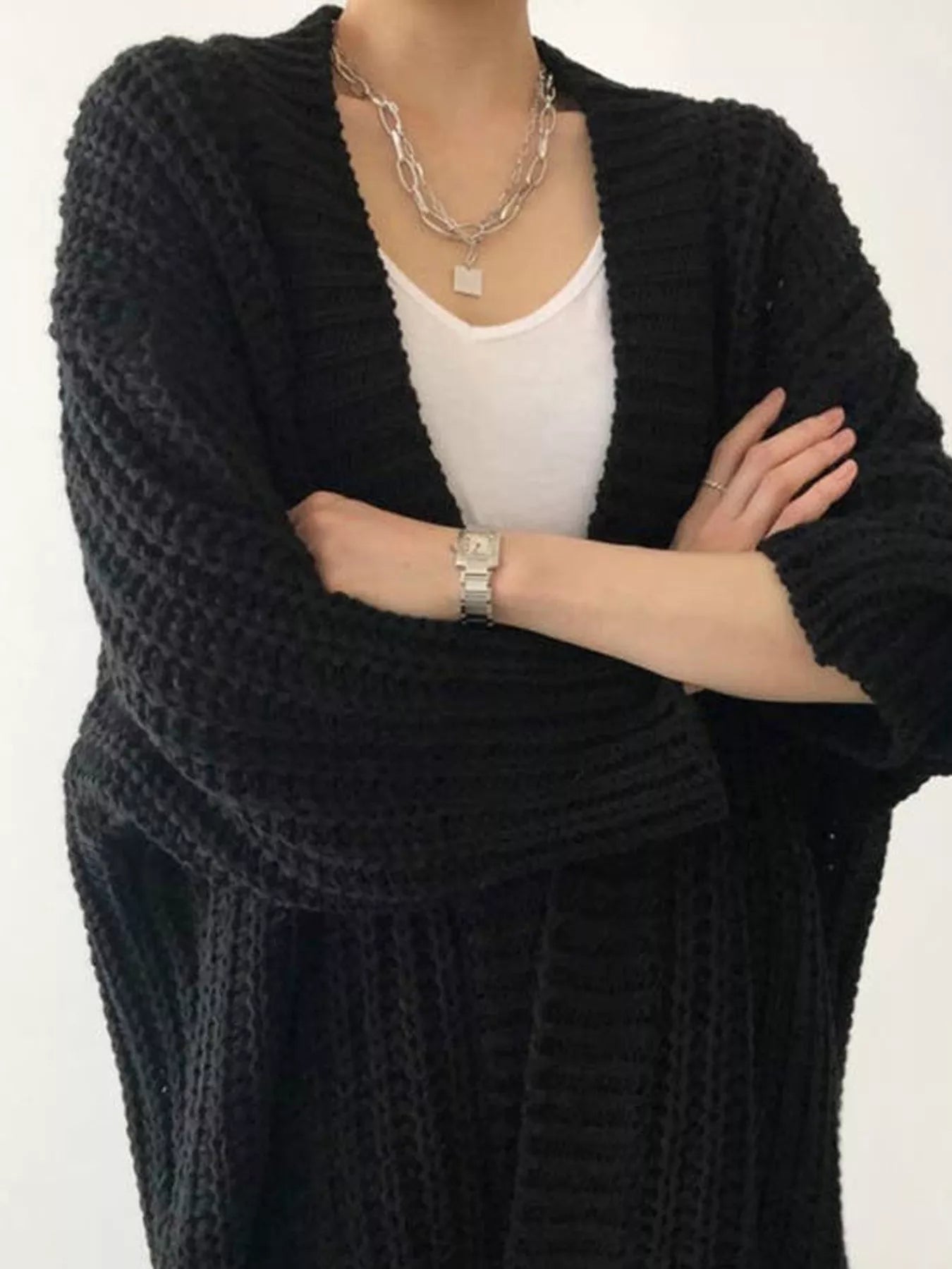 Chunky Knit Open Front Cardigan - Elvaré Store