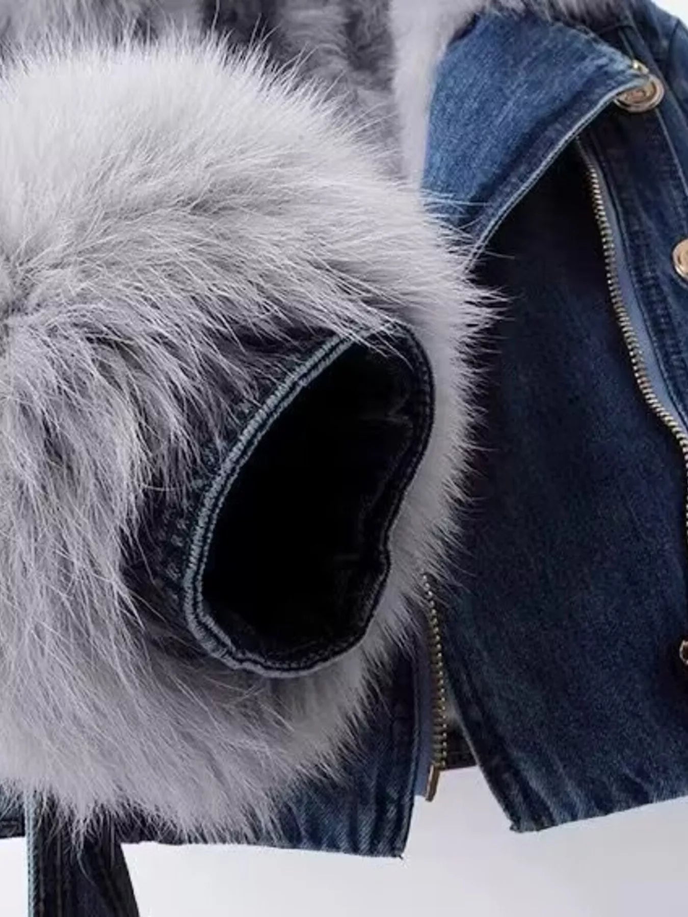 Full Size Faux Fur Collar Denim Jacket Plus Size - Elvaré Store