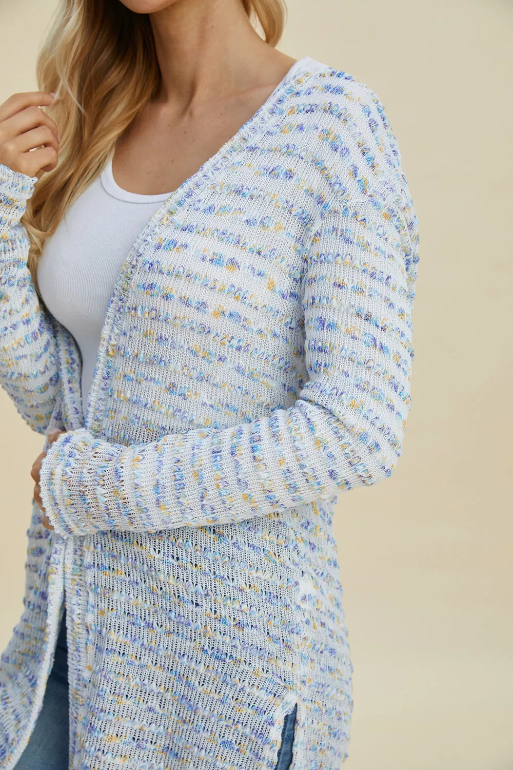 Double Take Full Size Open Front Longline Cardigan. - Elvaré Store