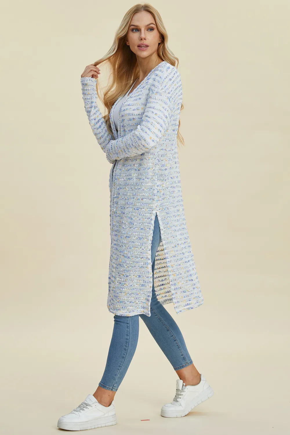 Double Take Full Size Open Front Longline Cardigan. - Elvaré Store