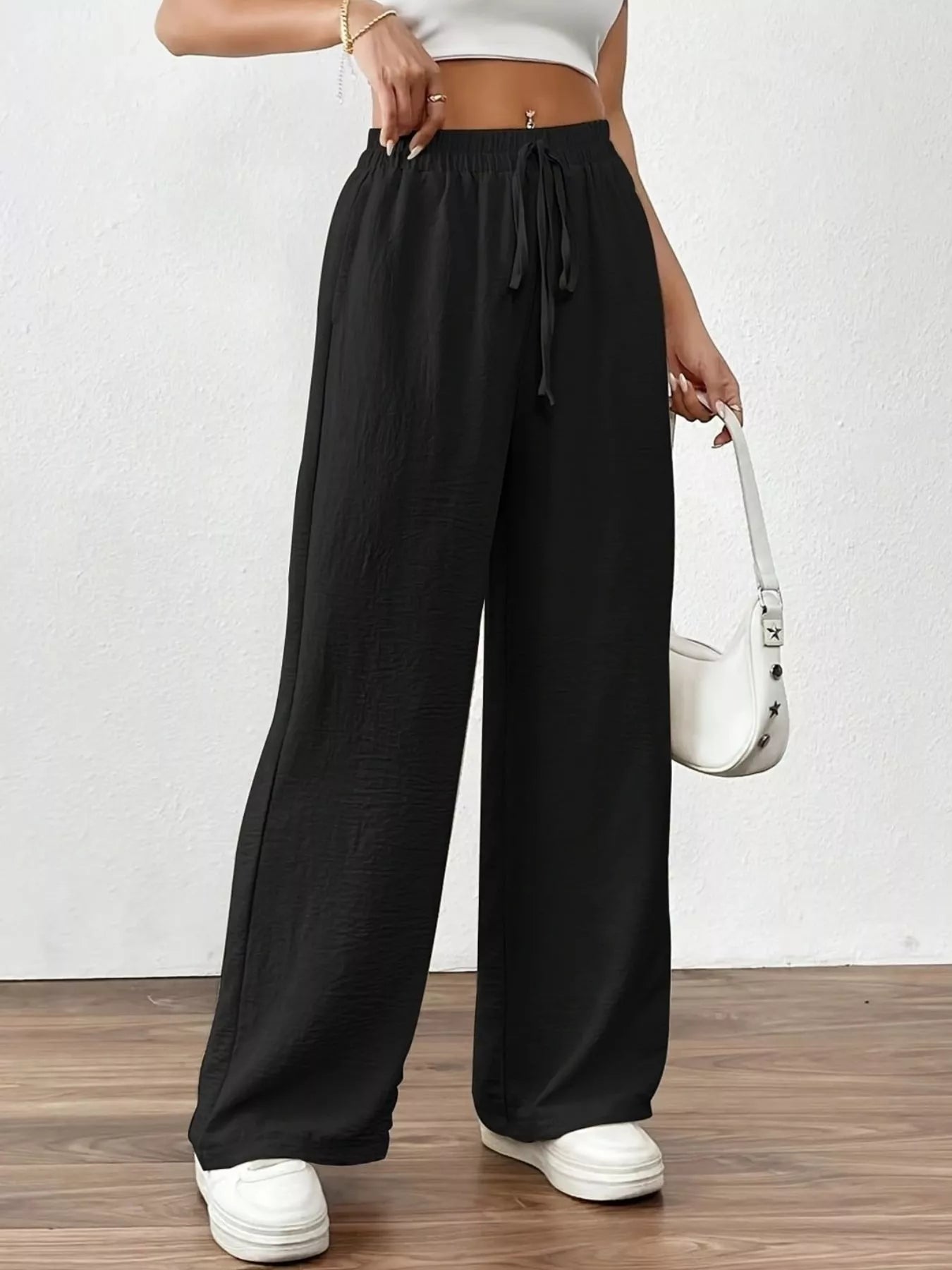 Casual Drawstring Wide Leg Pants - Elvaré Store