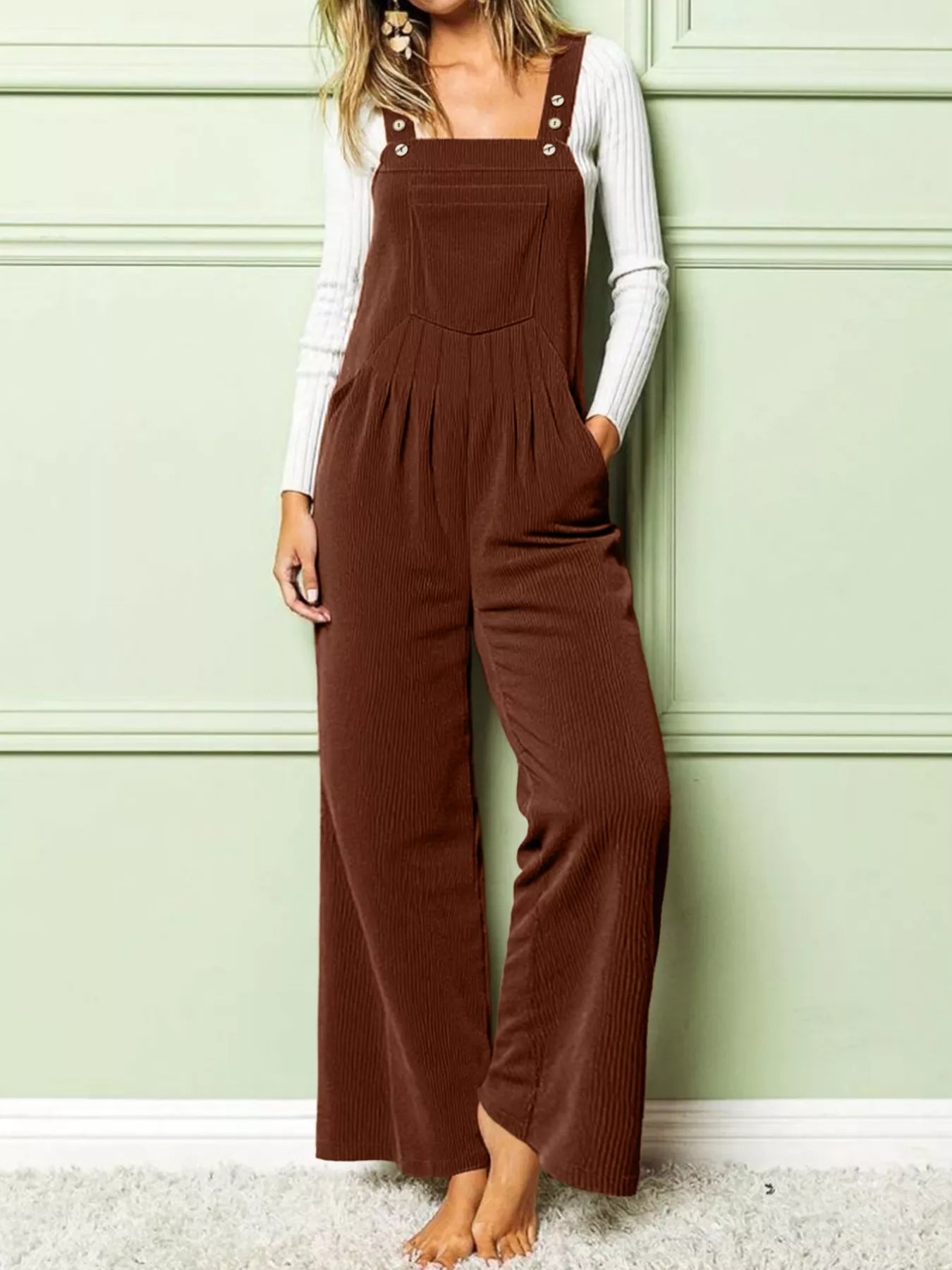 Front Ruched Wide Leg Jumpsuit with Pockets - Elvaré Store