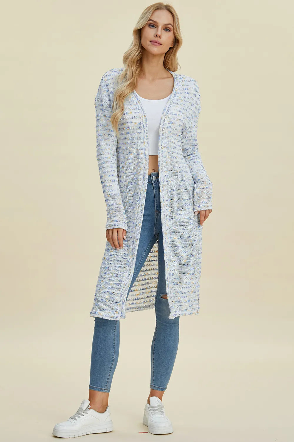 Double Take Full Size Open Front Longline Cardigan. - Elvaré Store