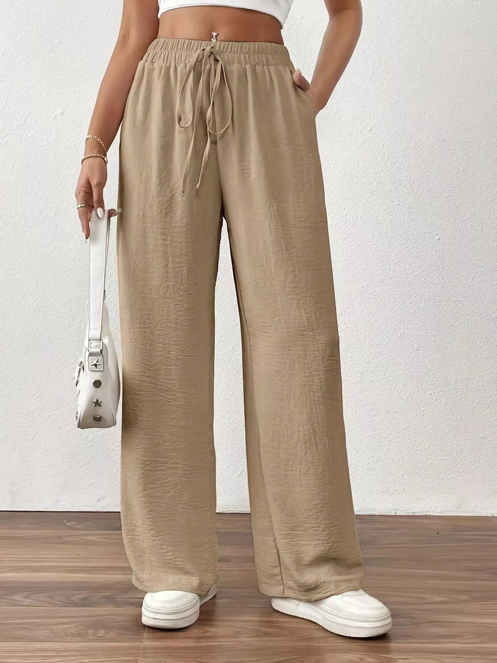 Casual Drawstring Wide Leg Pants - Elvaré Store