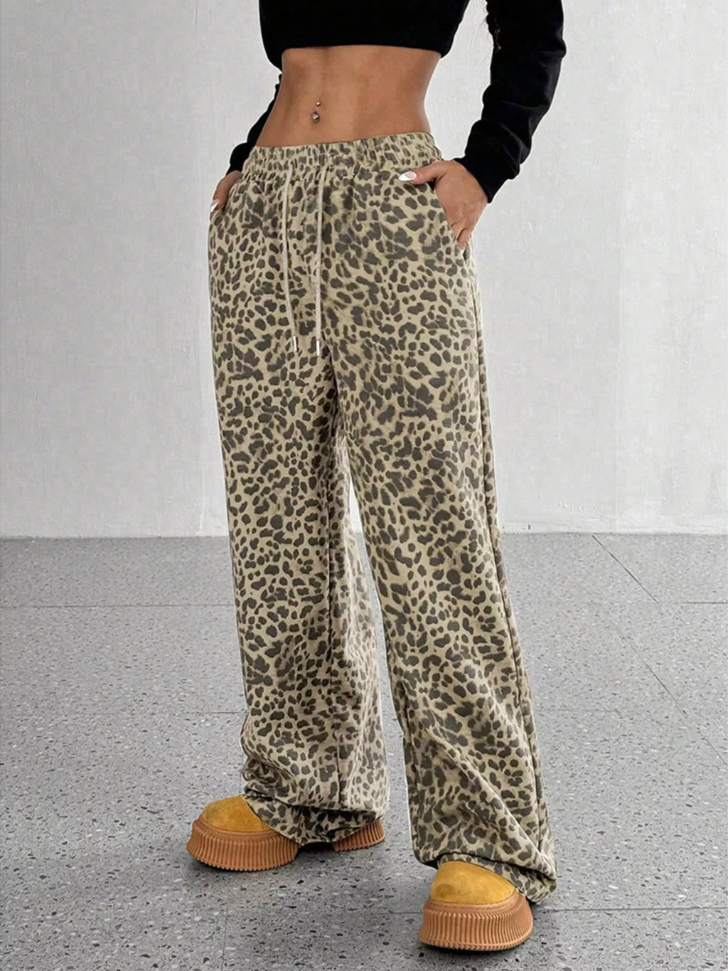 Full Size Leopard Print Wide Leg Pants Plus Size - Elvaré Store