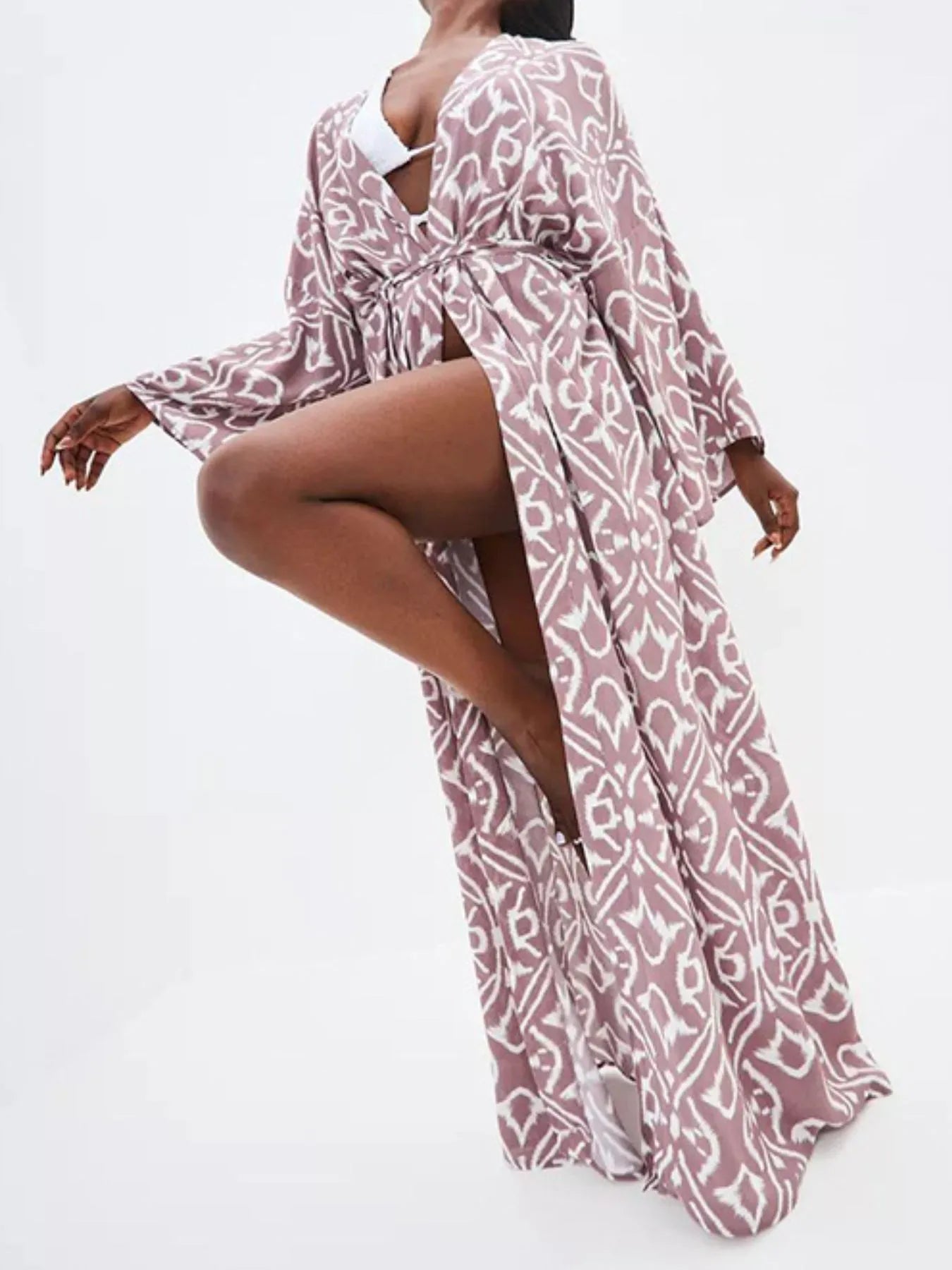 Geometric Print Surplice Beach Cover Up Dress - Elvaré Store