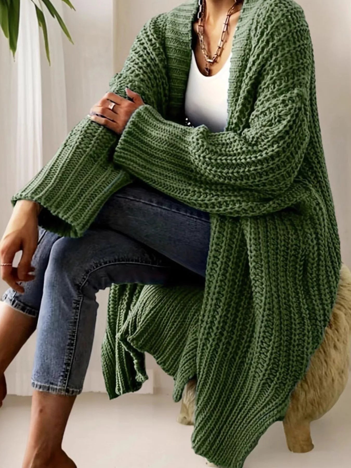 Chunky Knit Open Front Cardigan - Elvaré Store
