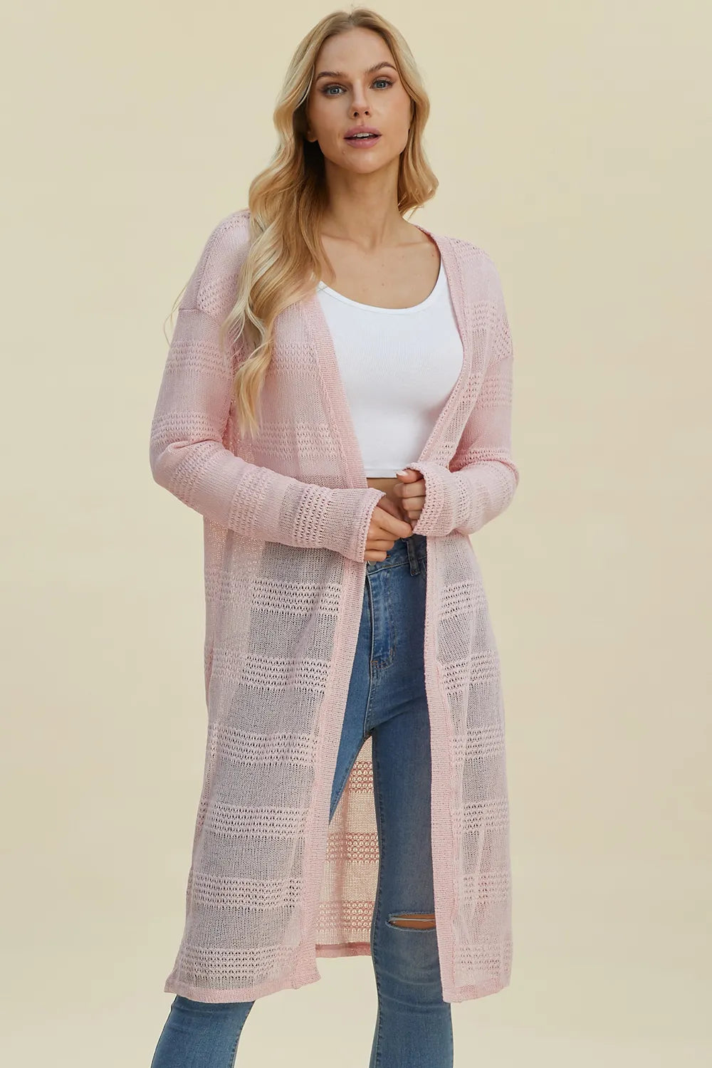 Double Take Full Size Open Front Longline Cardigan. - Elvaré Store