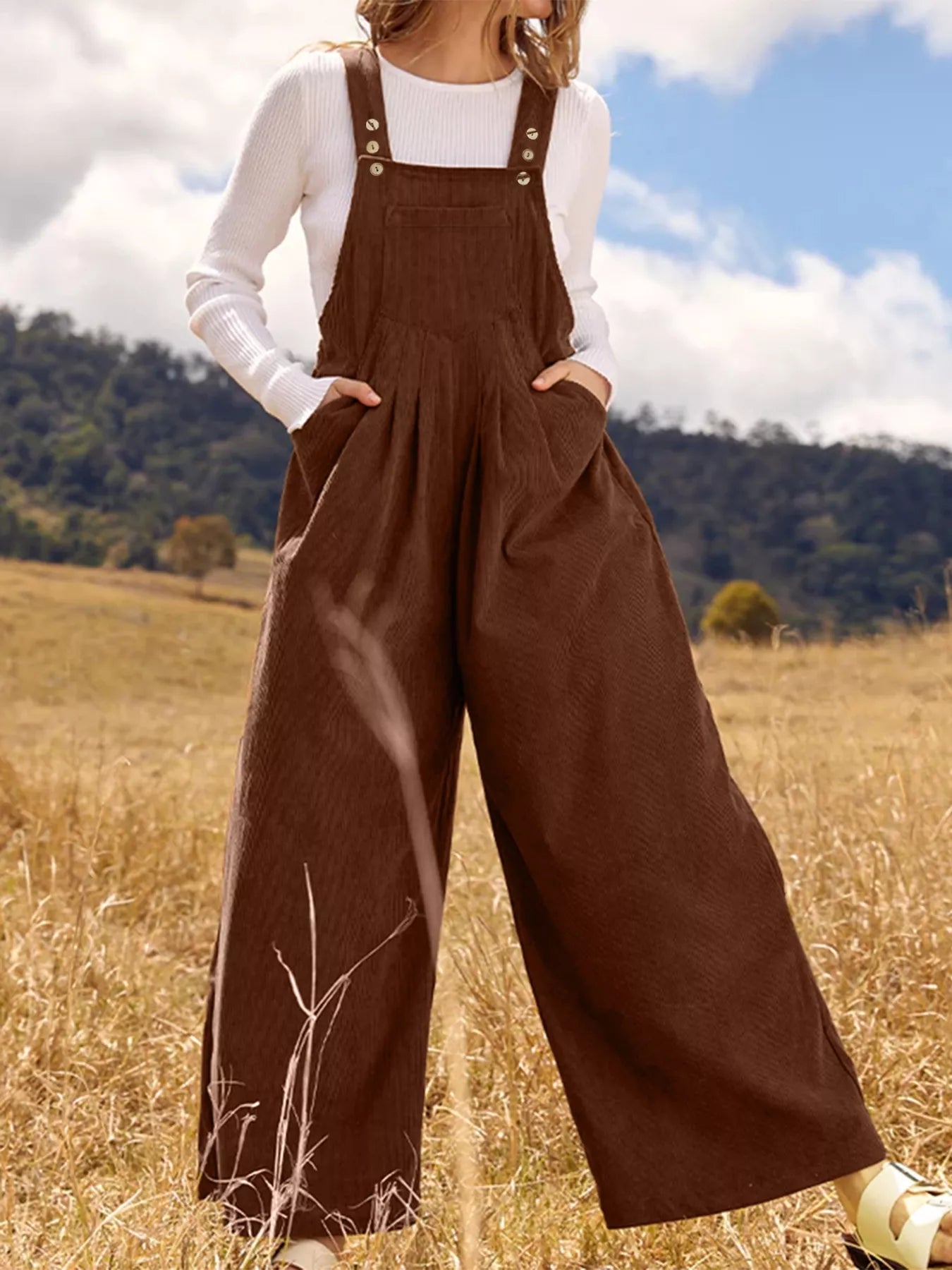 Front Ruched Wide Leg Jumpsuit with Pockets - Elvaré Store