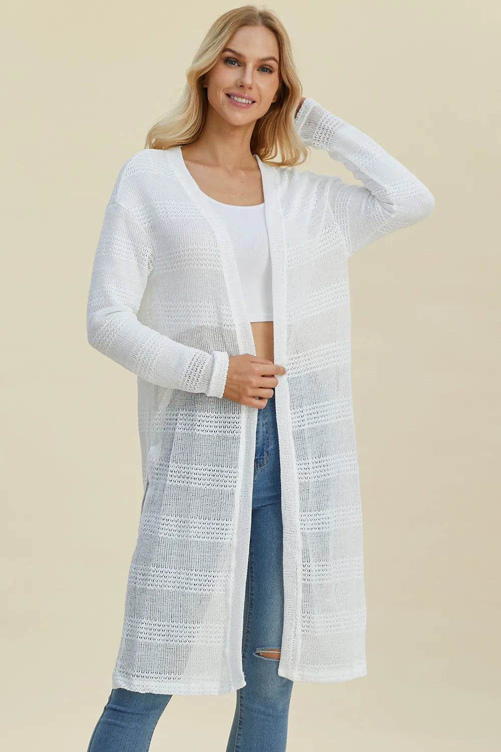 Double Take Full Size Open Front Longline Cardigan. - Elvaré Store