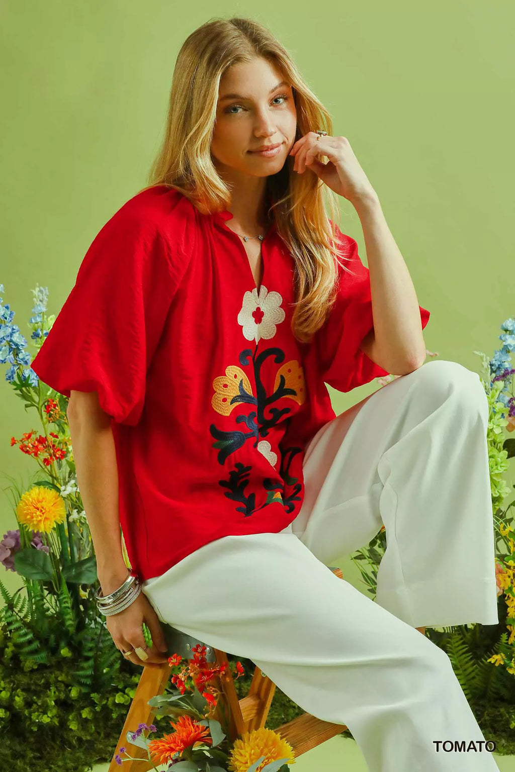 Umgee Embroidered Boho Puff Sleeve Blouse - Elvaré Store