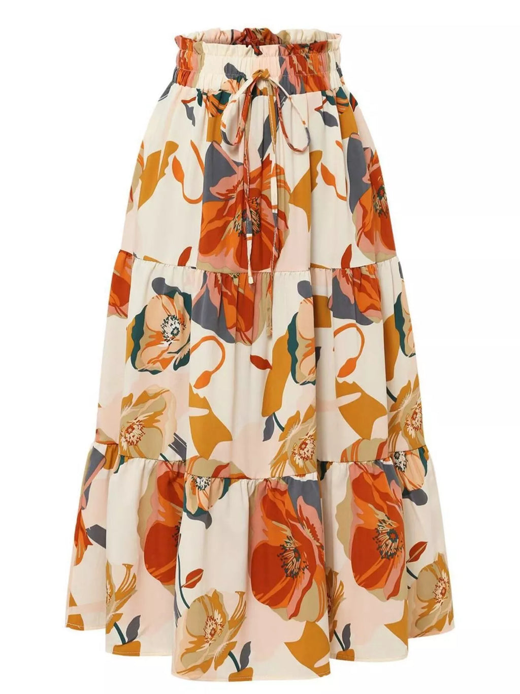 Full Size Floral Print Tiered Ruffle Midi Skirt Plus Size - Elvaré Store