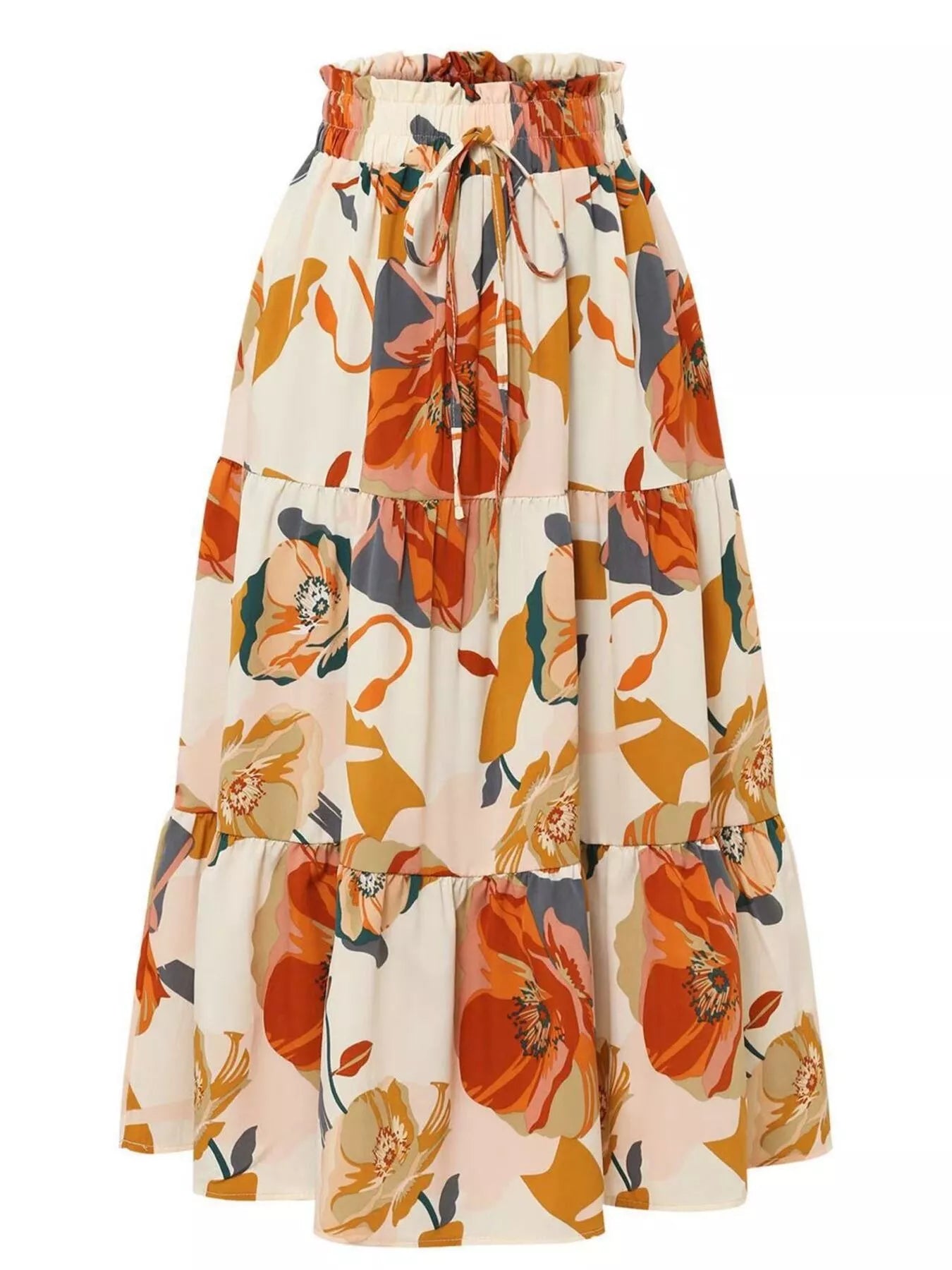 Full Size Floral Print Tiered Ruffle Midi Skirt Plus Size - Elvaré Store