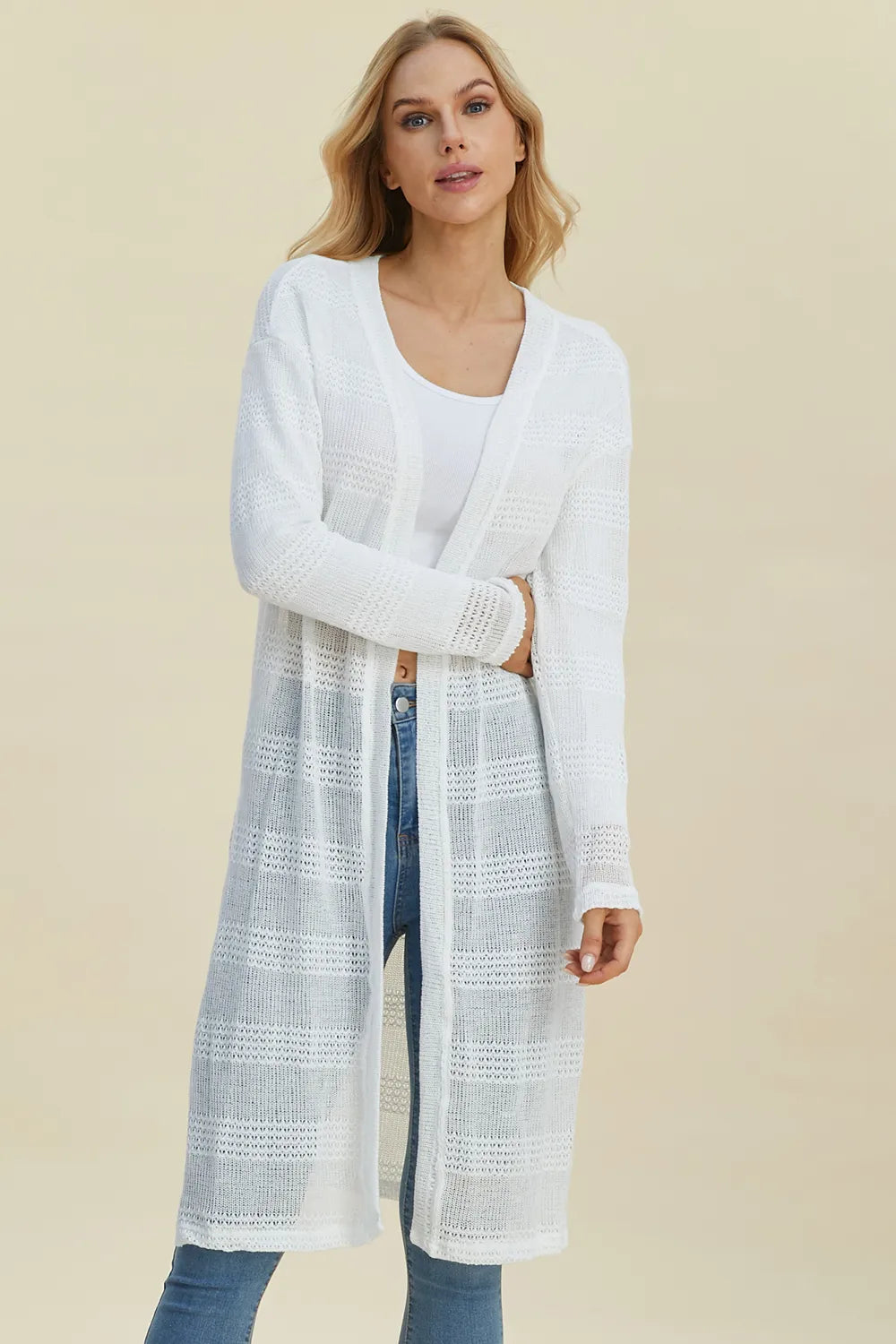 Double Take Full Size Open Front Longline Cardigan. - Elvaré Store