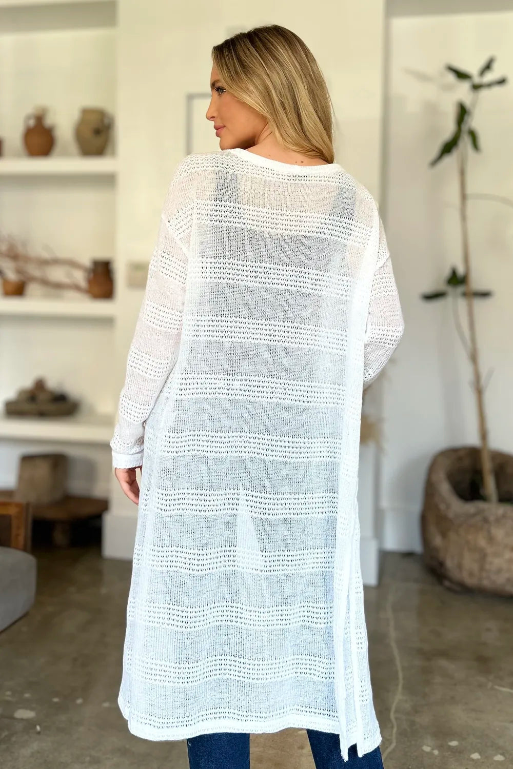 Double Take Full Size Open Front Longline Cardigan. - Elvaré Store
