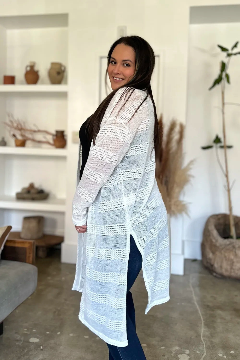 Double Take Full Size Open Front Longline Cardigan. - Elvaré Store