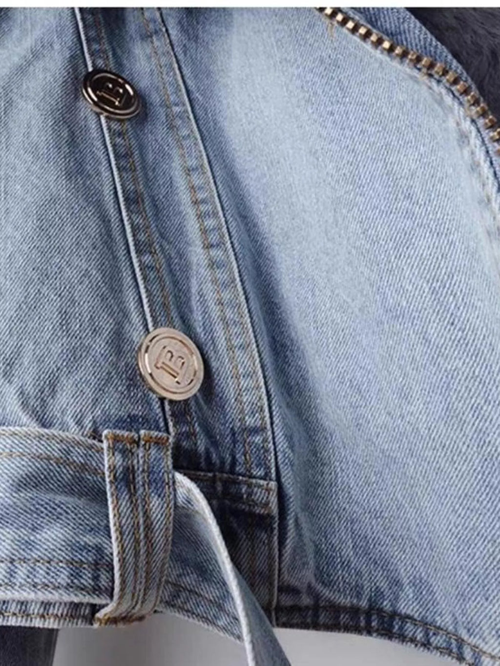 Full Size Faux Fur Collar Denim Jacket Plus Size - Elvaré Store
