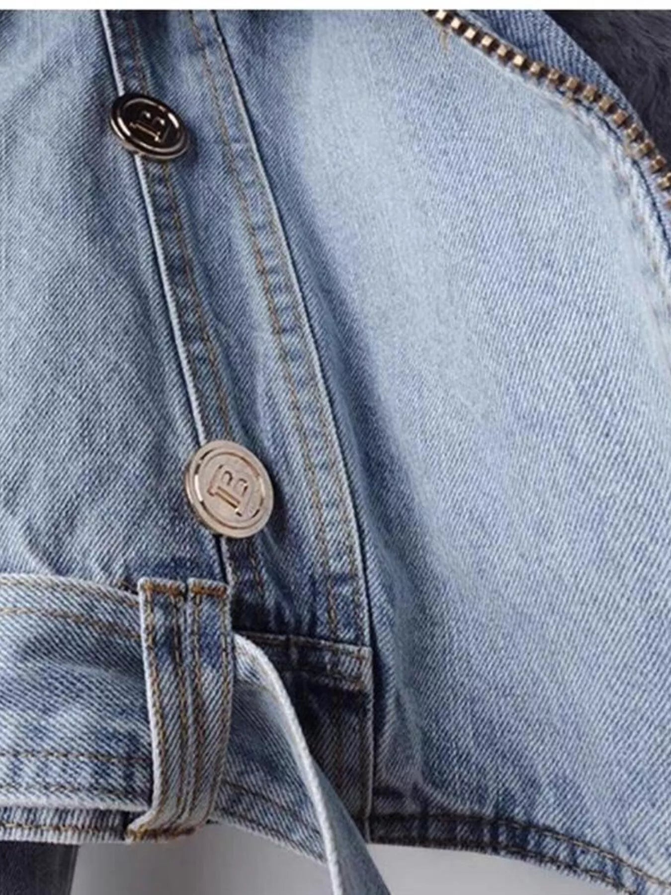 Full Size Faux Fur Collar Denim Jacket Plus Size - Elvaré Store