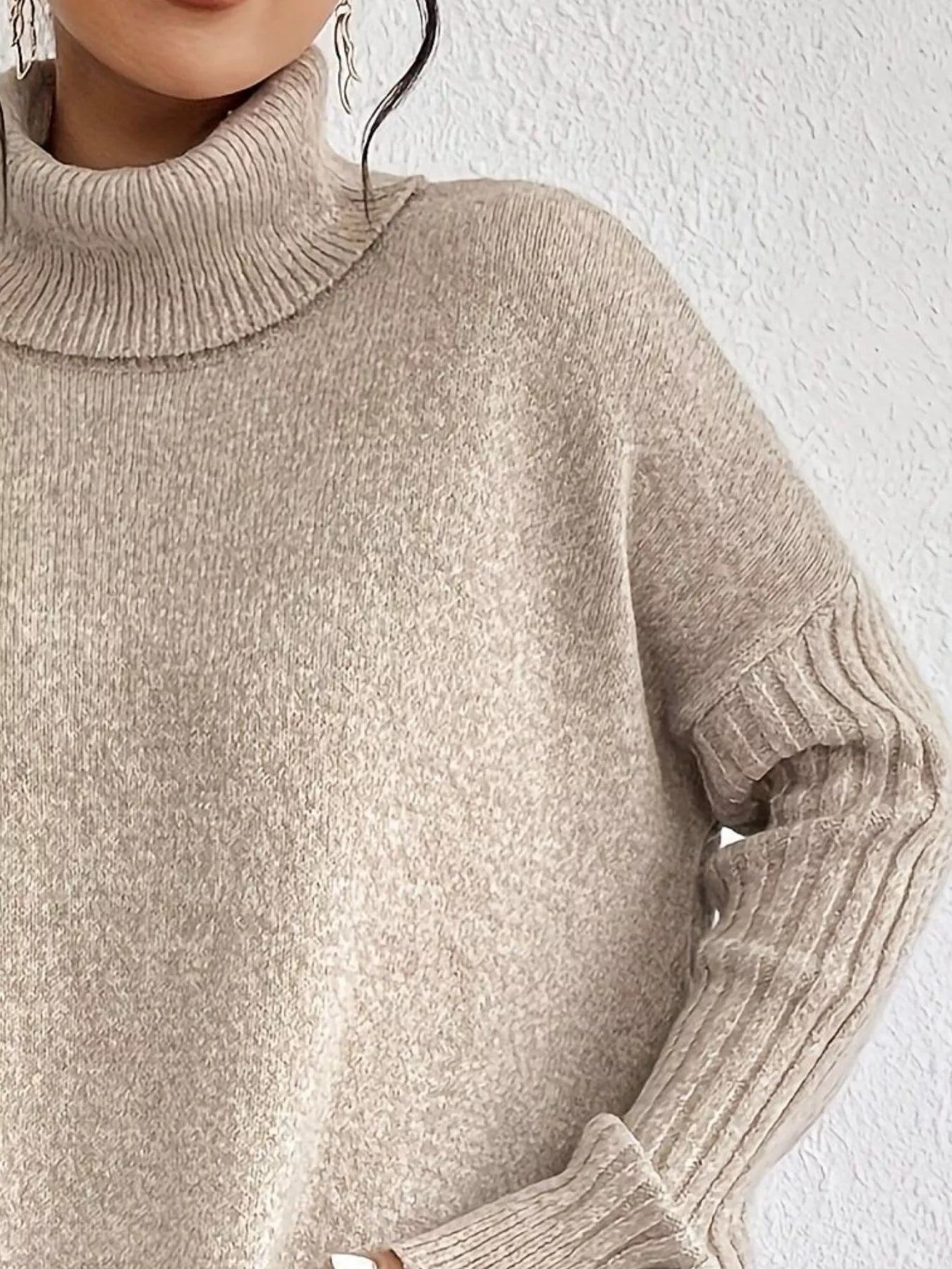 Turtleneck Dropped Shoulder Sweater - Elvaré Store