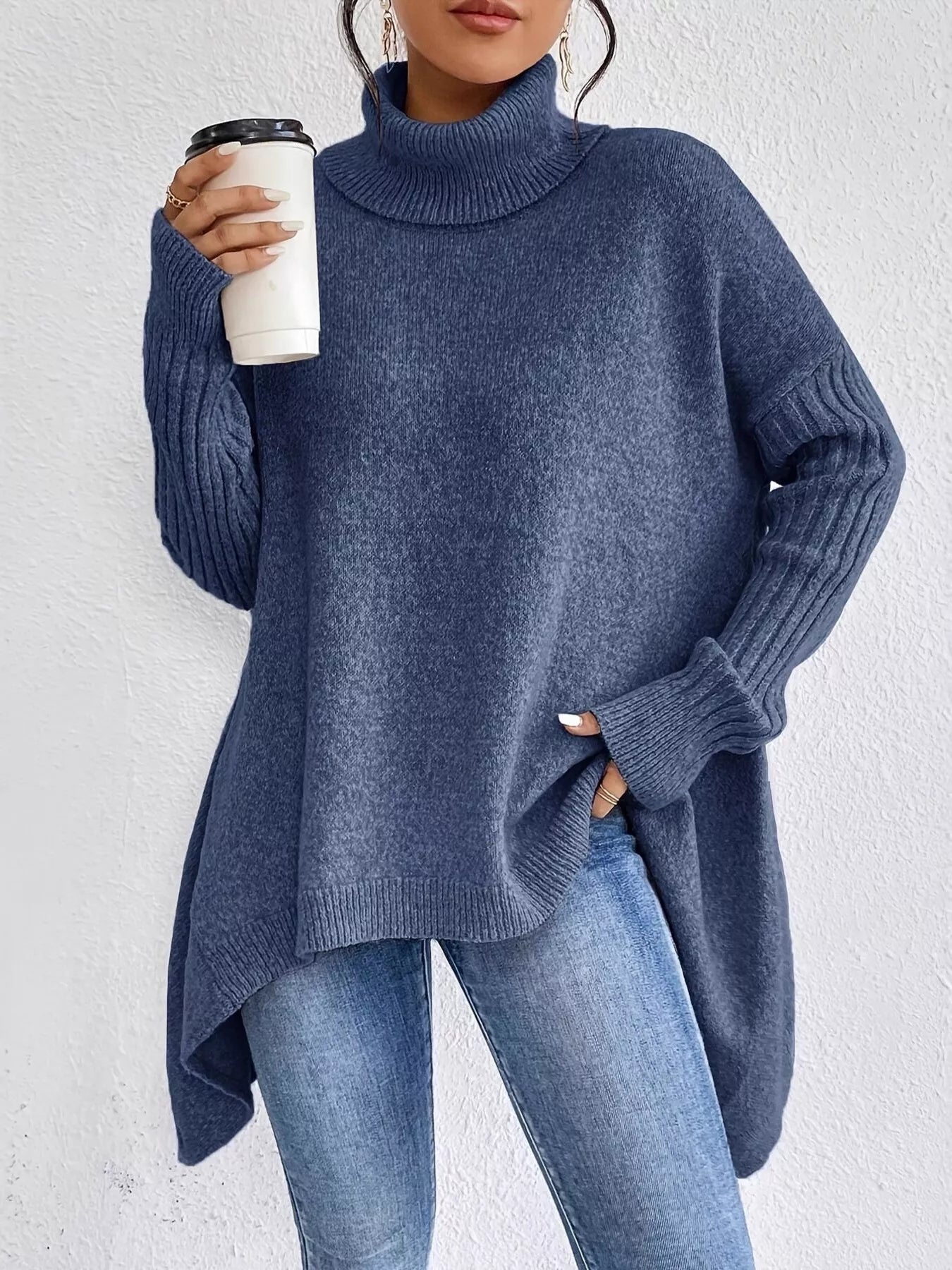 Turtleneck Dropped Shoulder Sweater - Elvaré Store