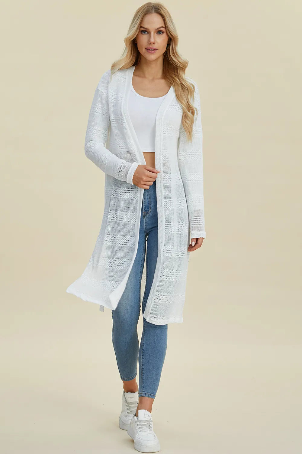 Double Take Full Size Open Front Longline Cardigan. - Elvaré Store