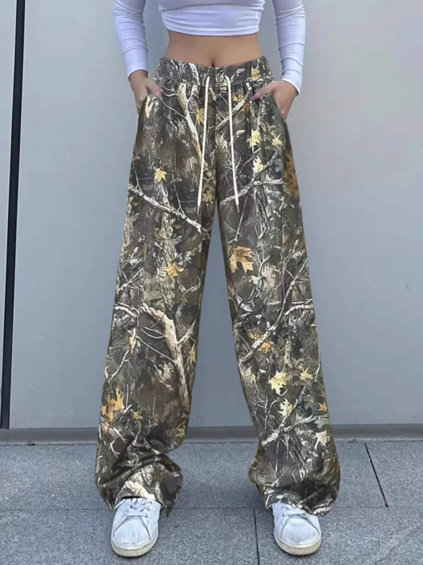 Relaxed Fit Camo Print Drawstring Waist Pants - Elvaré Store