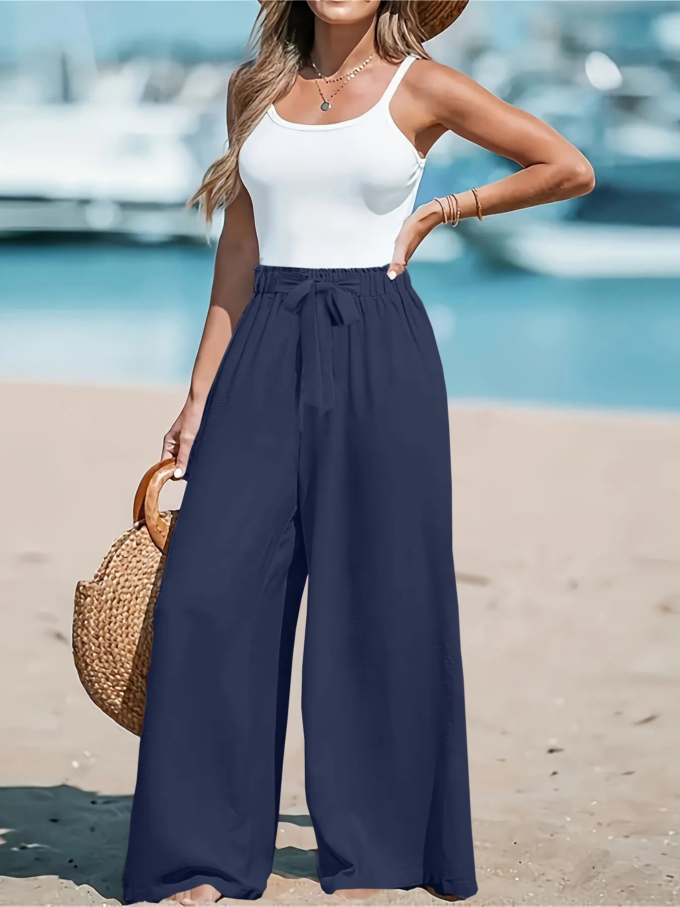 Full Size Drawstring Waist Wide Leg Pants Plus Size - Elvaré Store