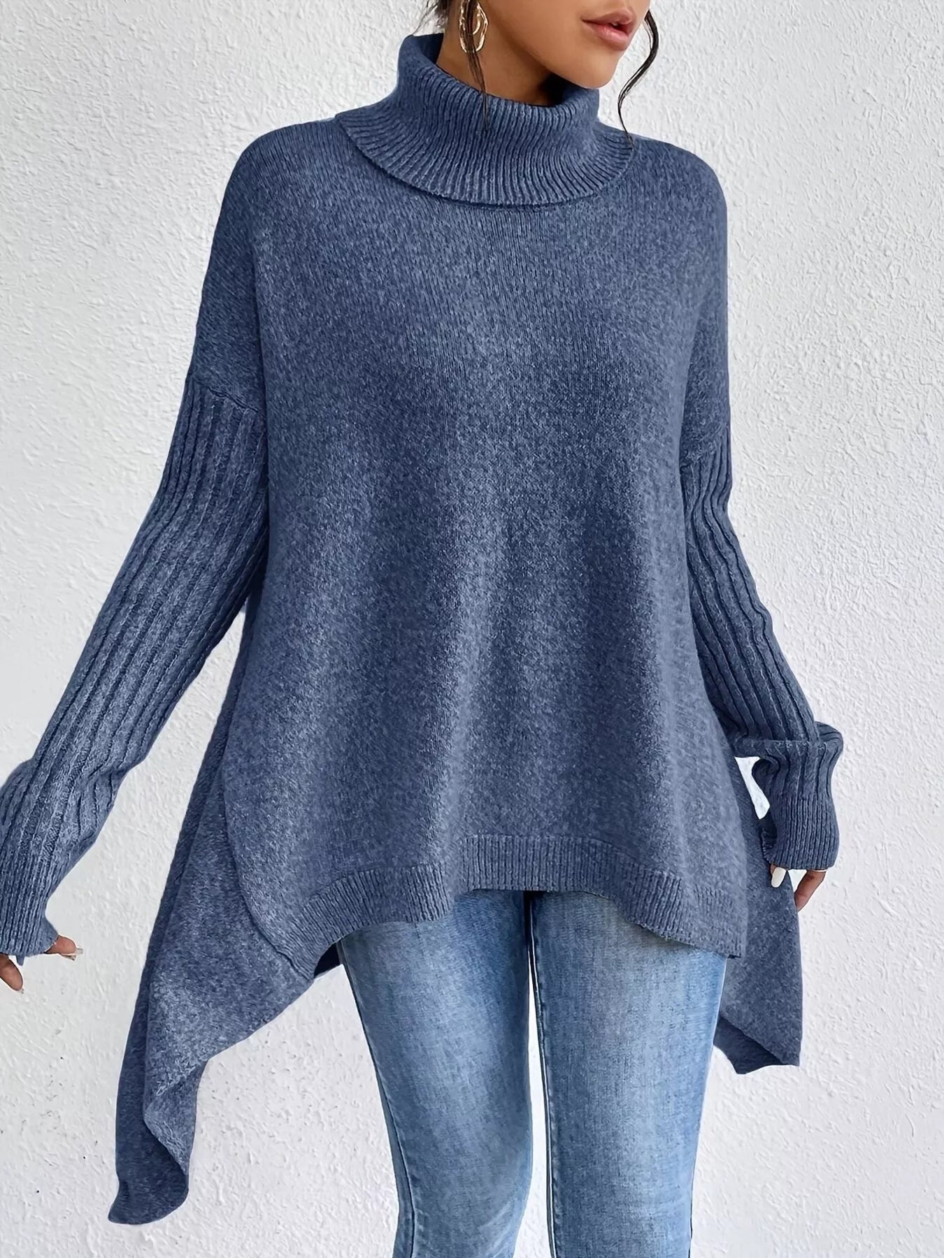 Turtleneck Dropped Shoulder Sweater - Elvaré Store