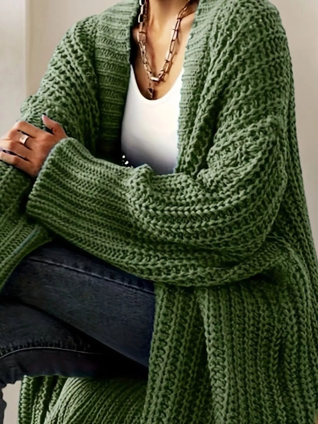 Chunky Knit Open Front Cardigan - Elvaré Store