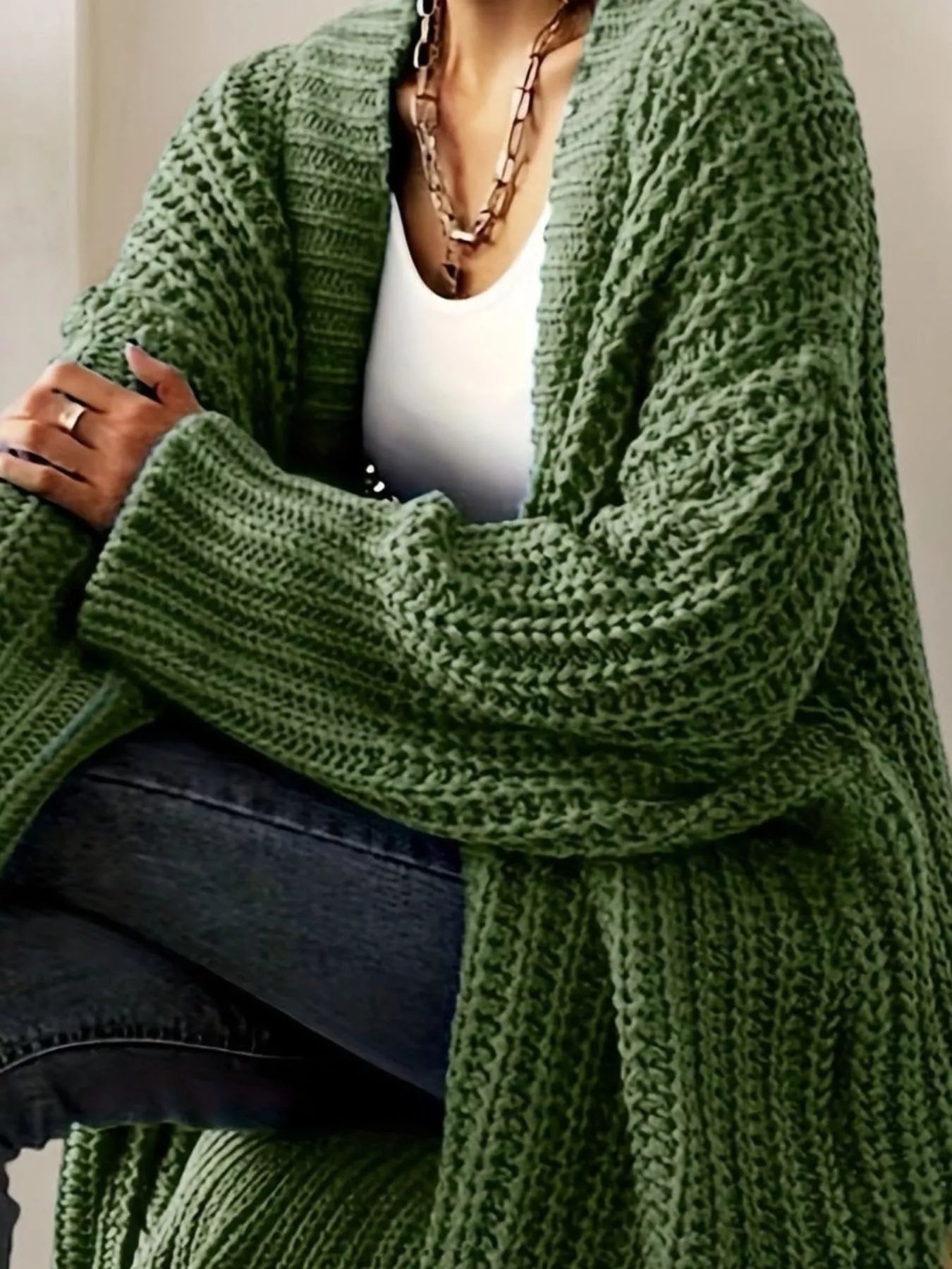 Chunky Knit Open Front Cardigan - Elvaré Store