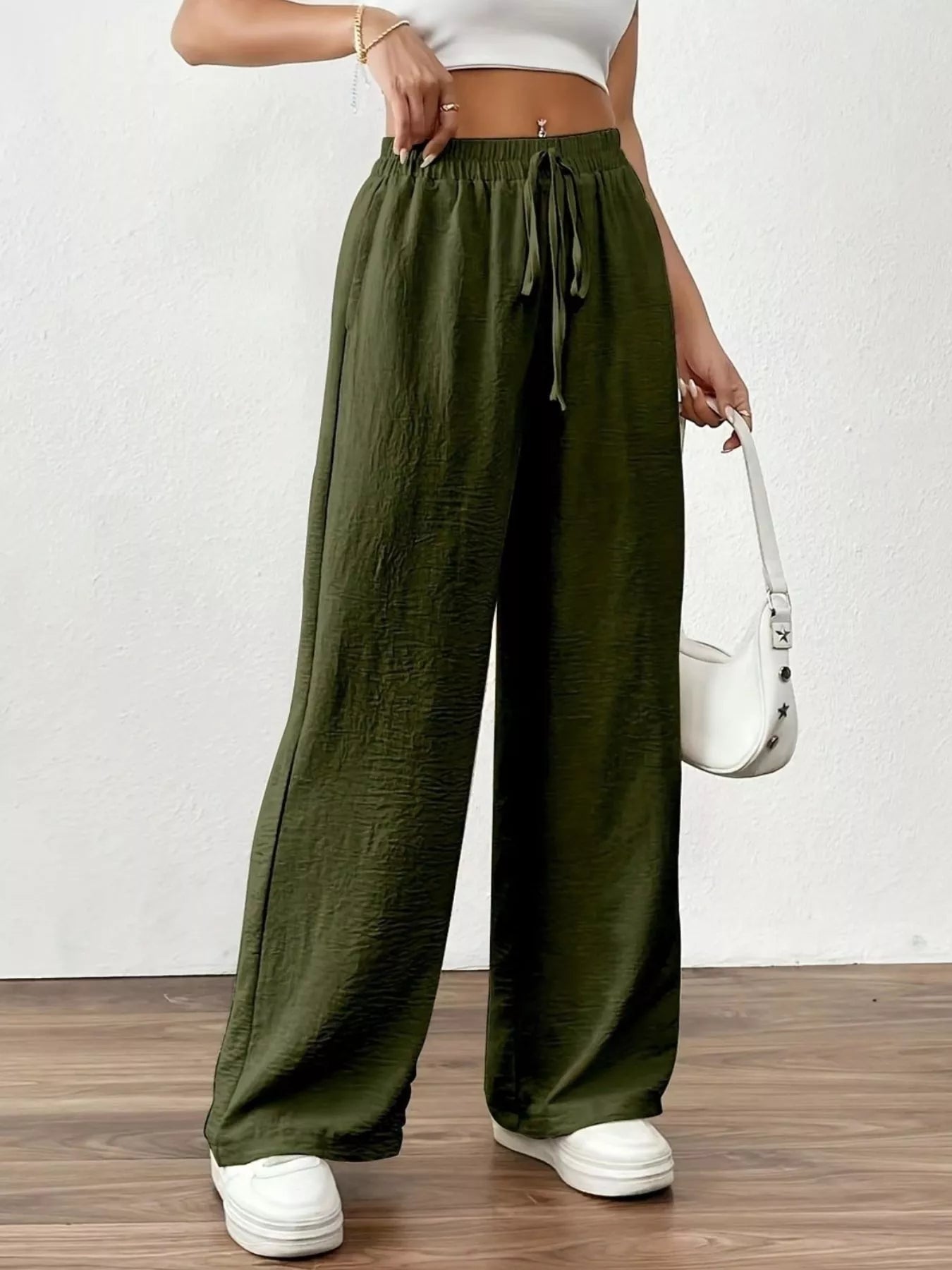 Casual Drawstring Wide Leg Pants - Elvaré Store