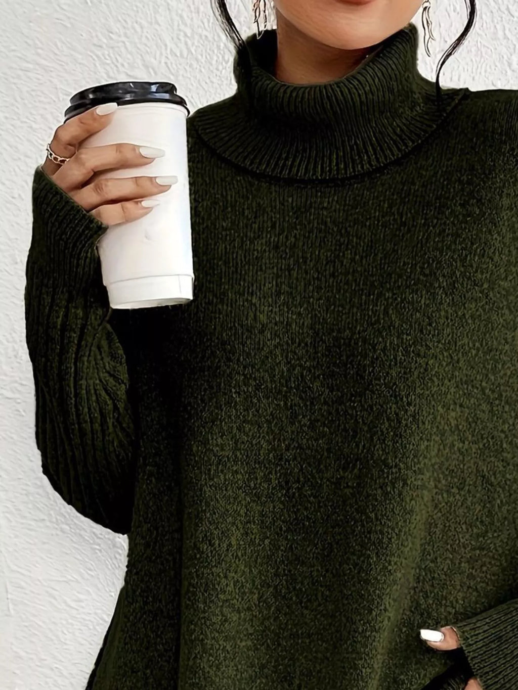 Turtleneck Dropped Shoulder Sweater - Elvaré Store