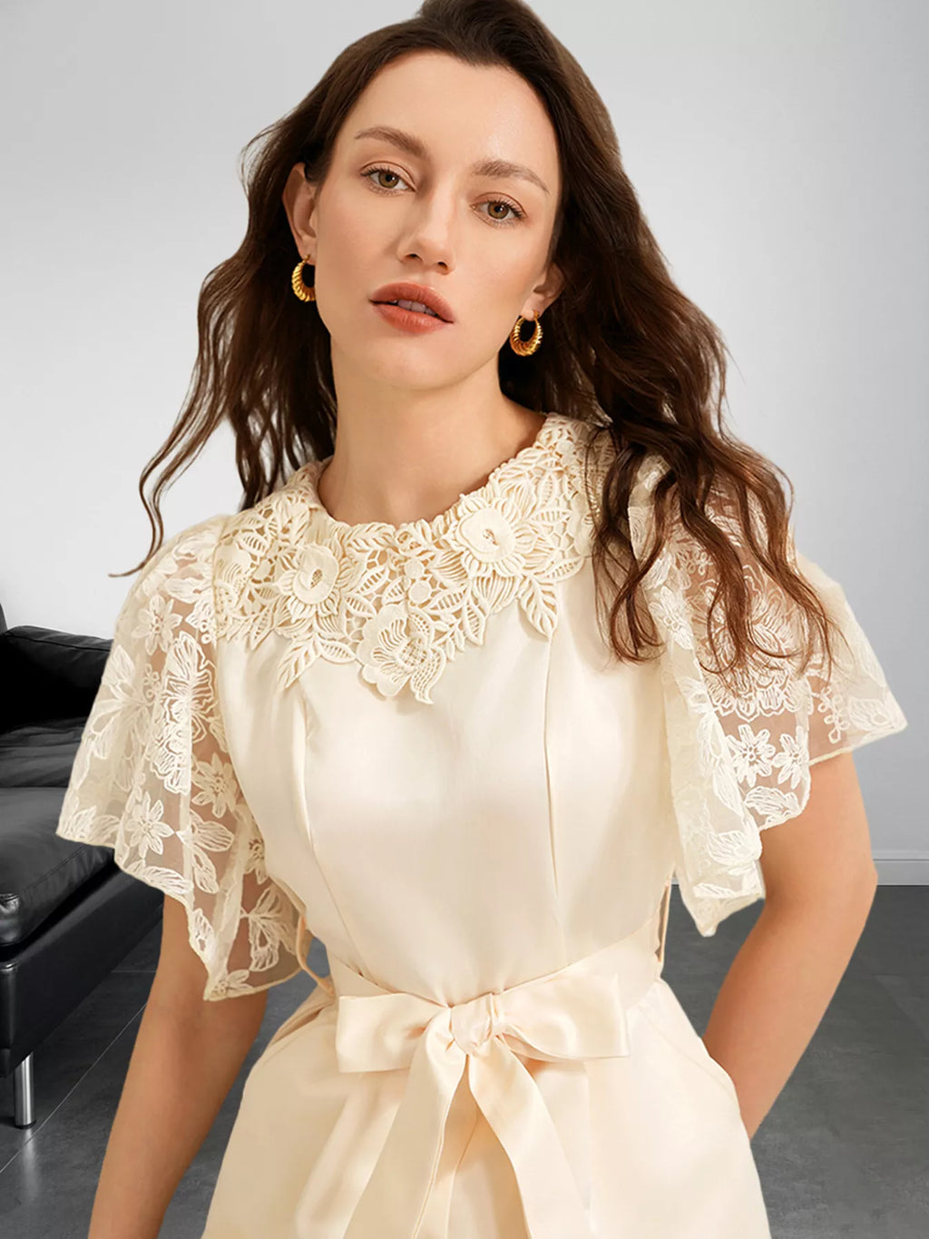 Lace Trim Belted Wide Leg Jumpsuit - Elvaré Store