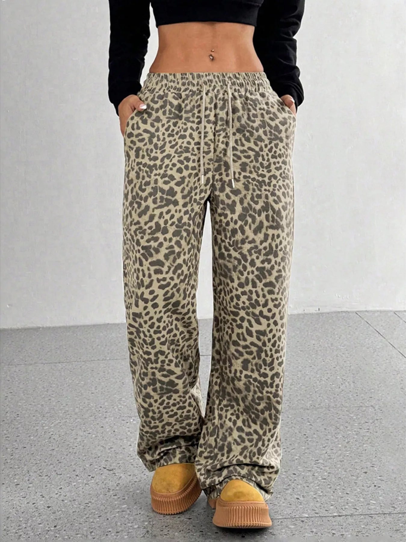 Full Size Leopard Print Wide Leg Pants Plus Size - Elvaré Store