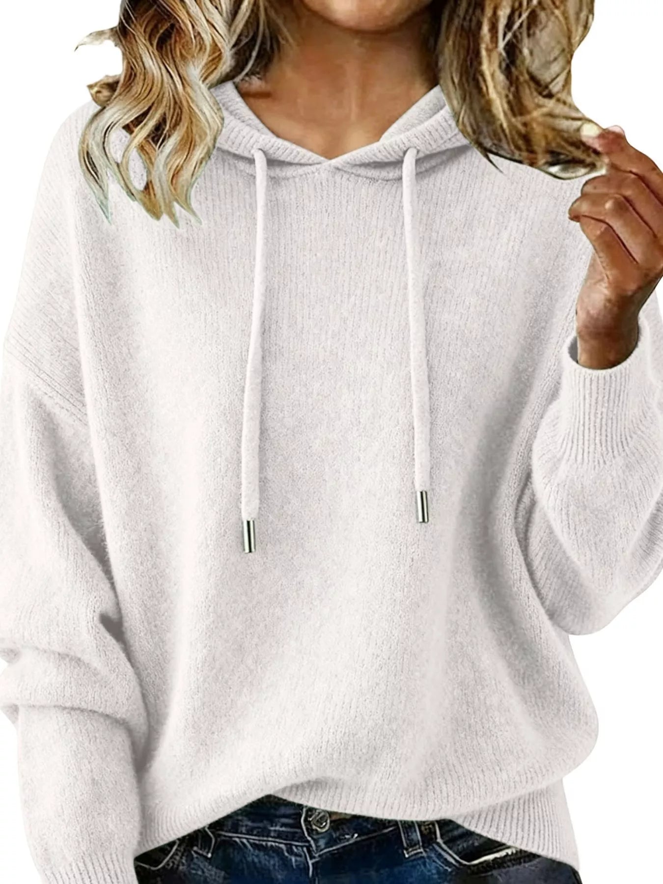 Drawstring Long Sleeve Hooded Sweater - Elvaré Store