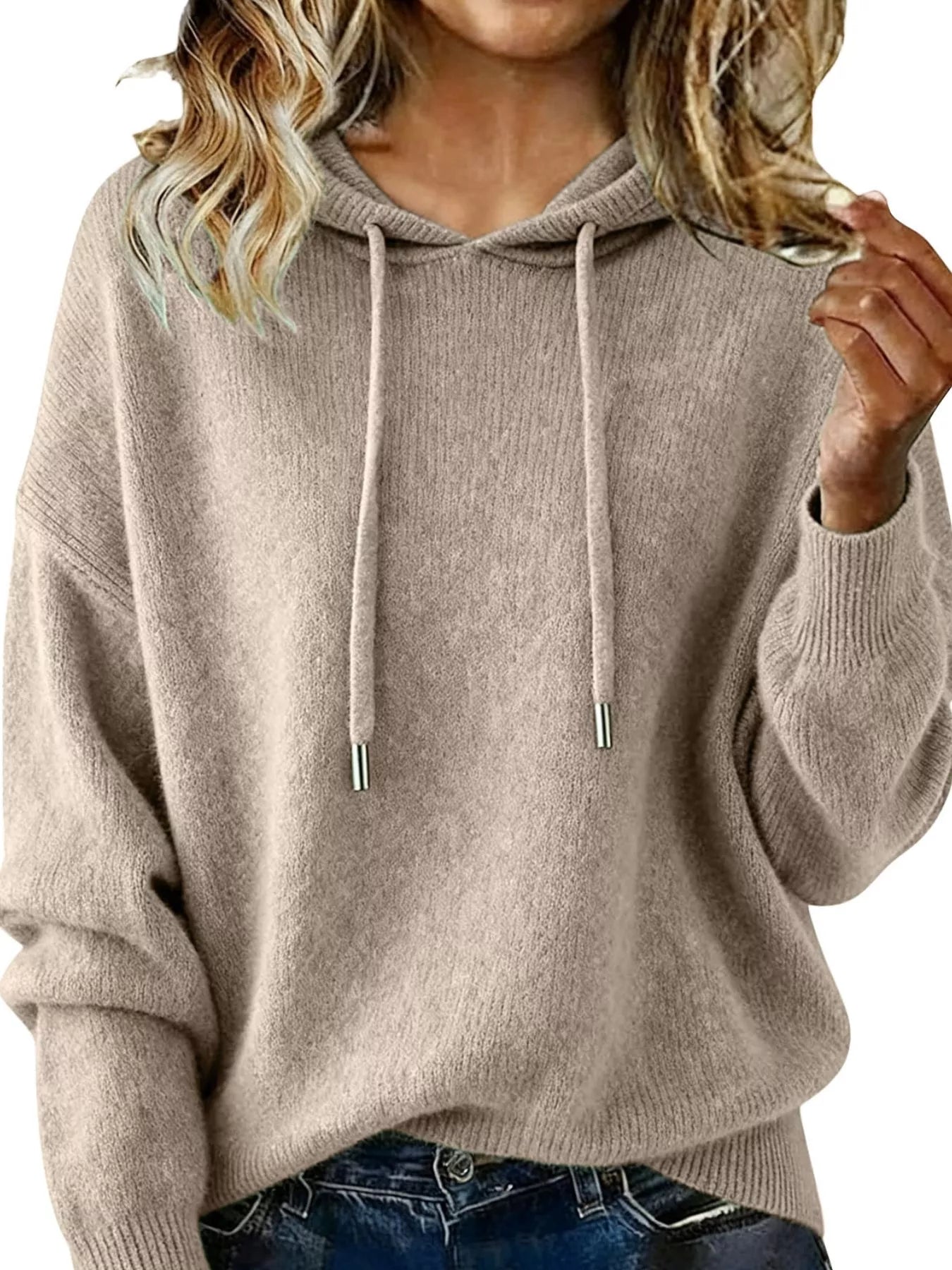 Drawstring Long Sleeve Hooded Sweater - Elvaré Store