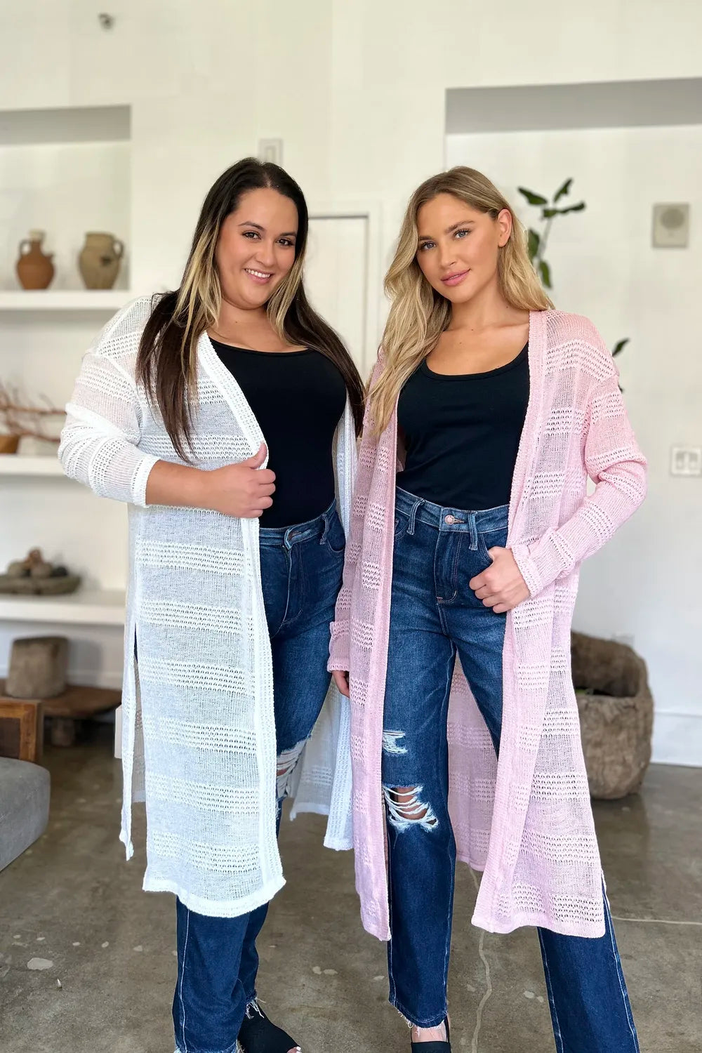 Double Take Full Size Open Front Longline Cardigan. - Elvaré Store