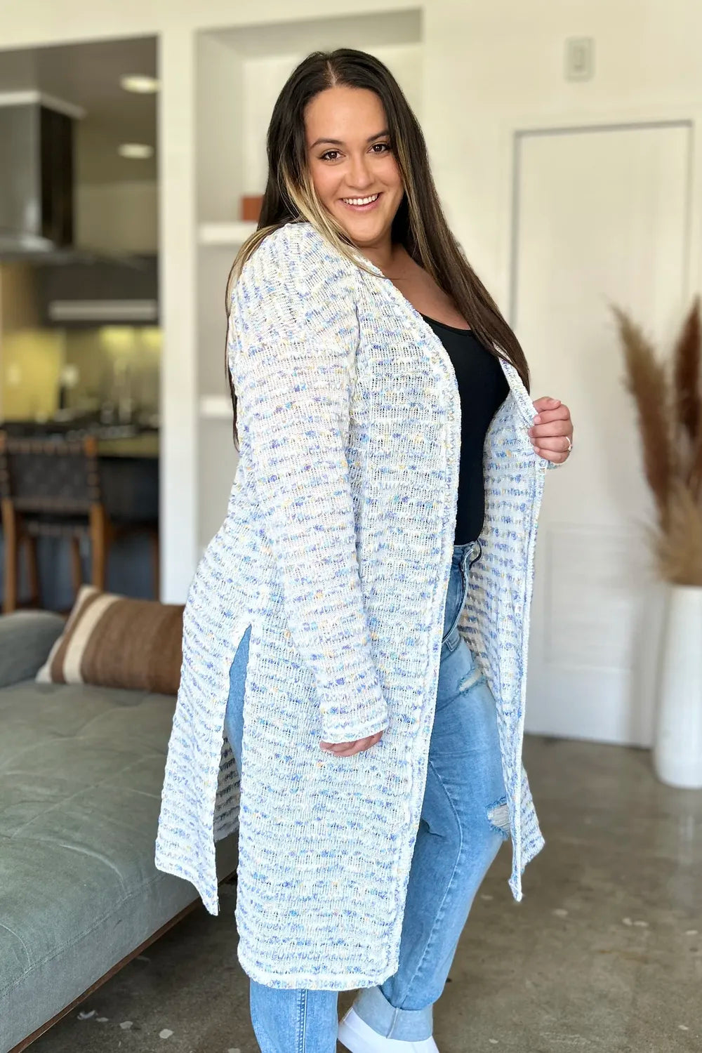 Double Take Full Size Open Front Longline Cardigan. - Elvaré Store