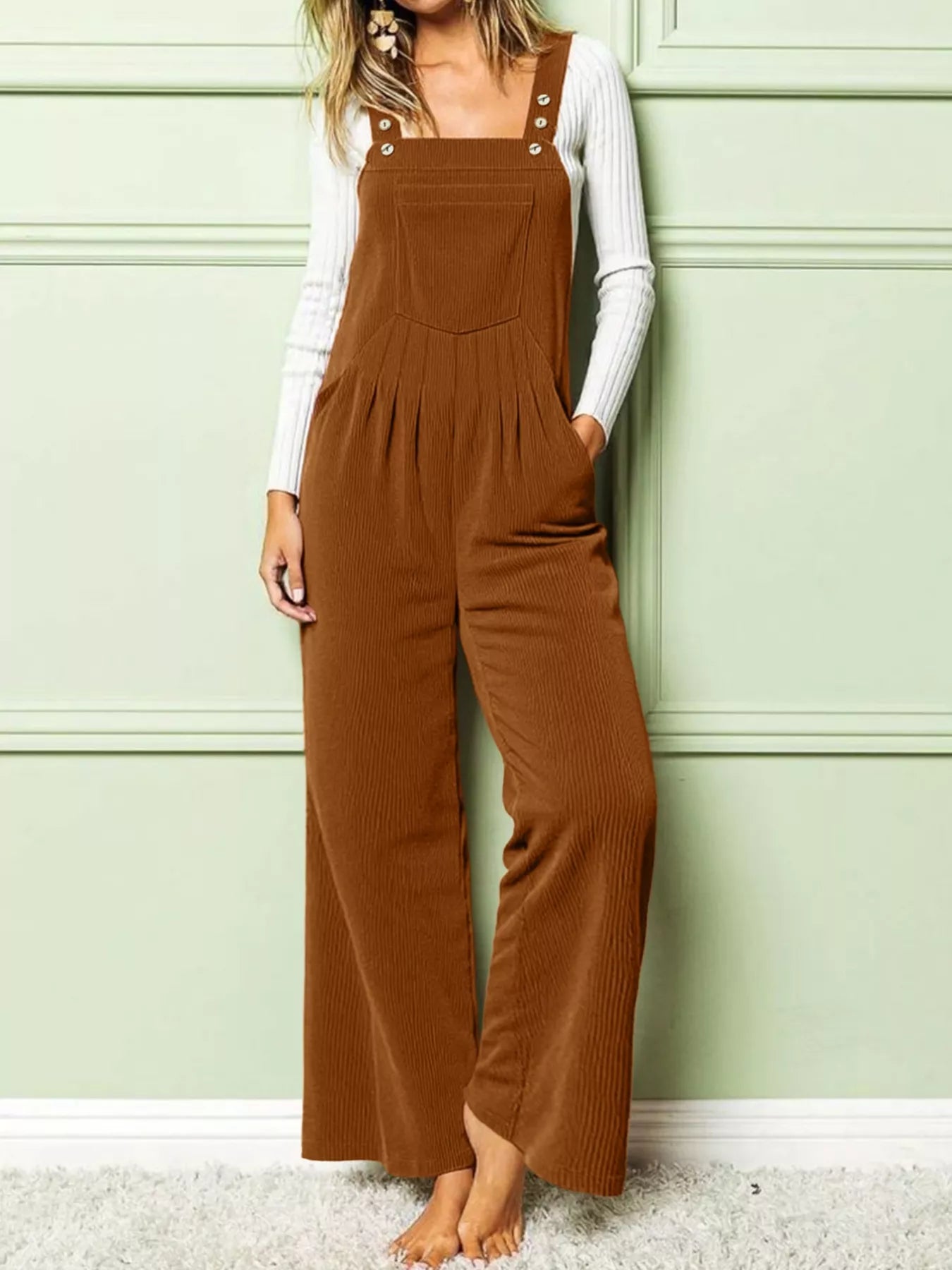 Front Ruched Wide Leg Jumpsuit with Pockets - Elvaré Store