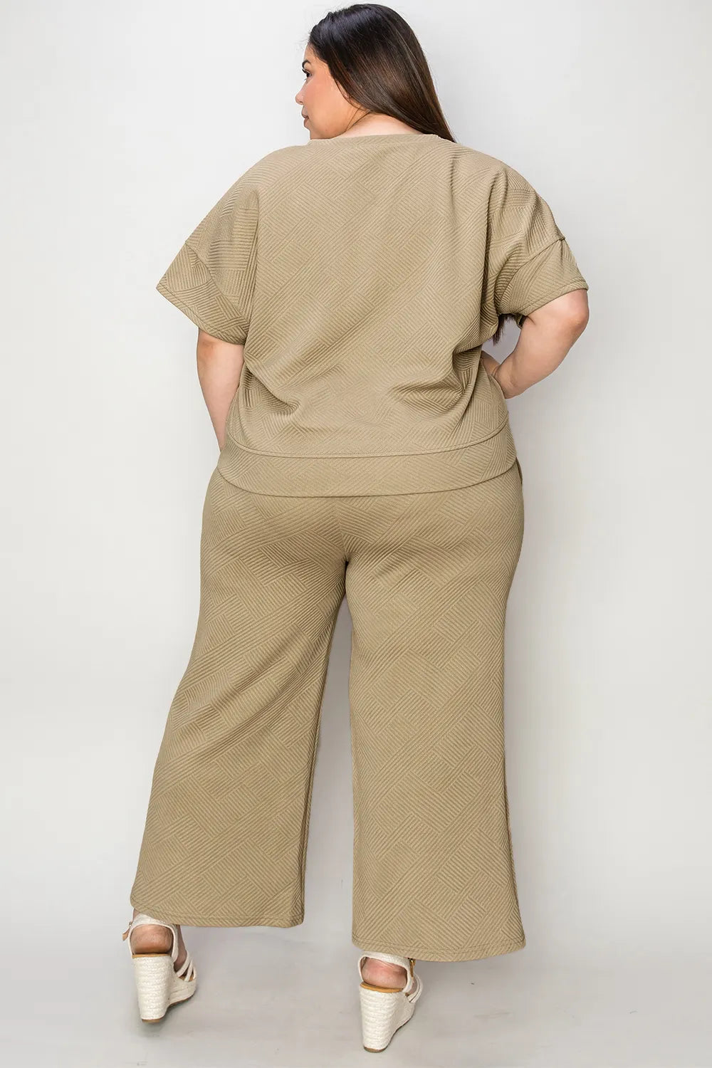 Double Take Full Size Texture Short Sleeve Top and Pants Set - Elvaré Store