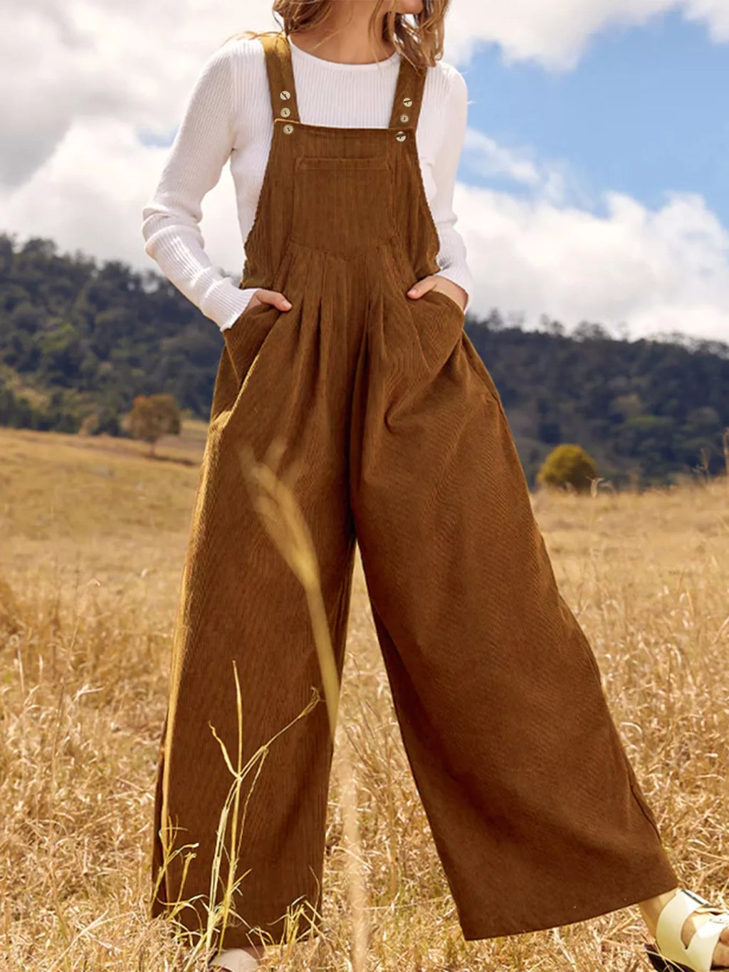Front Ruched Wide Leg Jumpsuit with Pockets - Elvaré Store