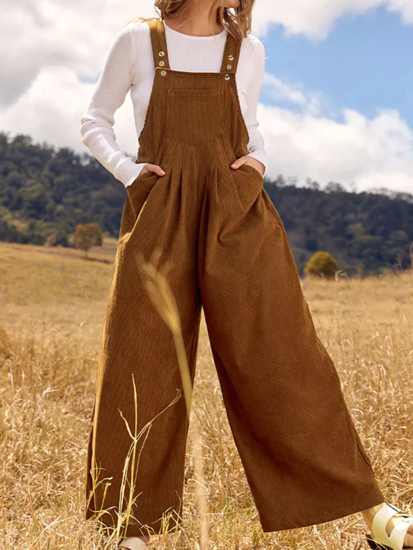 Front Ruched Wide Leg Jumpsuit with Pockets - Elvaré Store