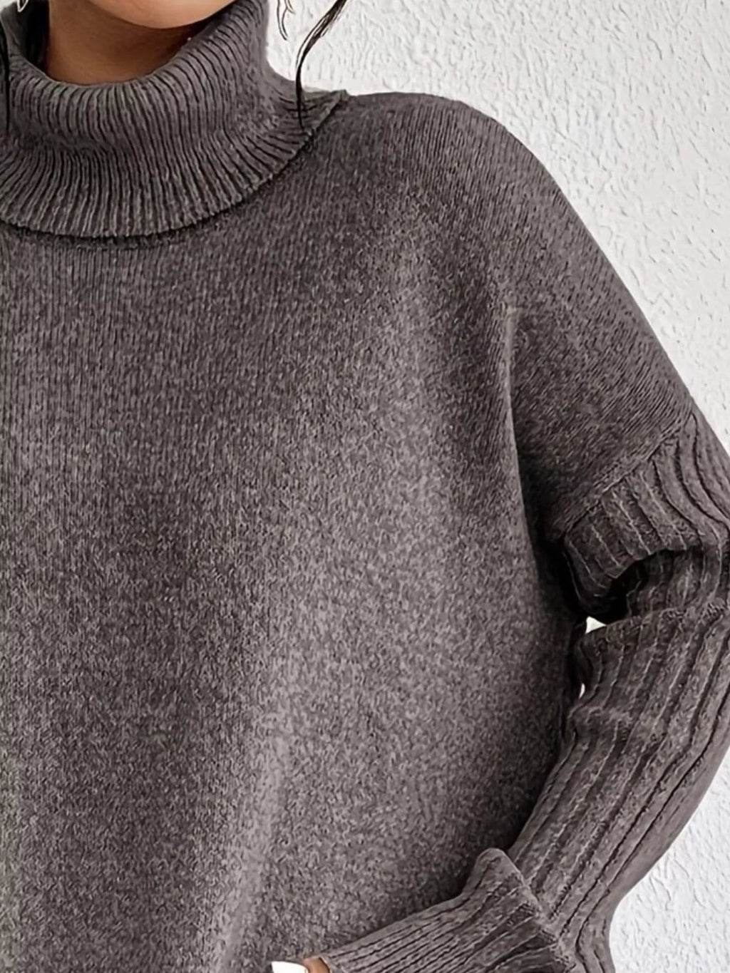 Turtleneck Dropped Shoulder Sweater - Elvaré Store