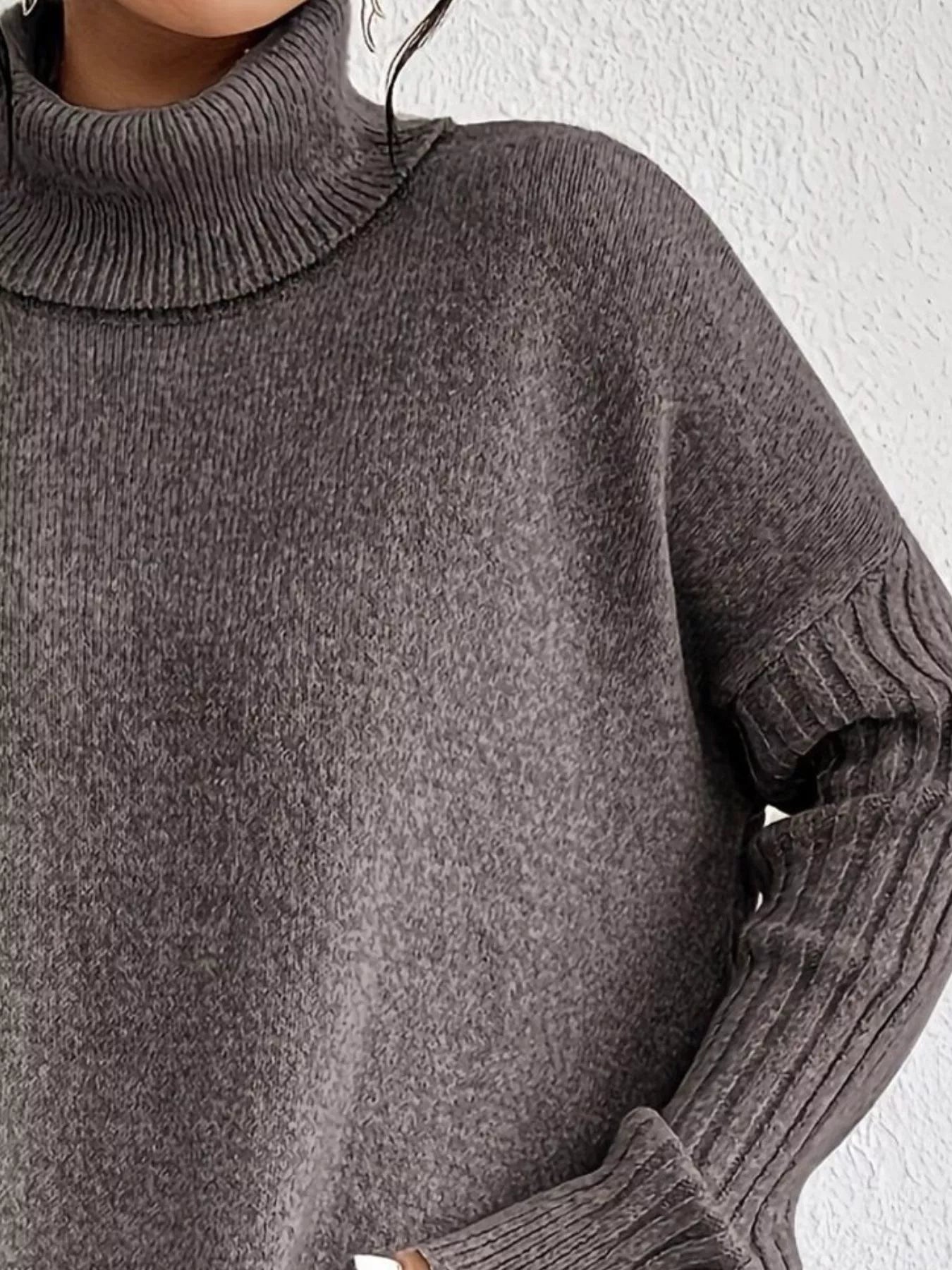 Turtleneck Dropped Shoulder Sweater - Elvaré Store