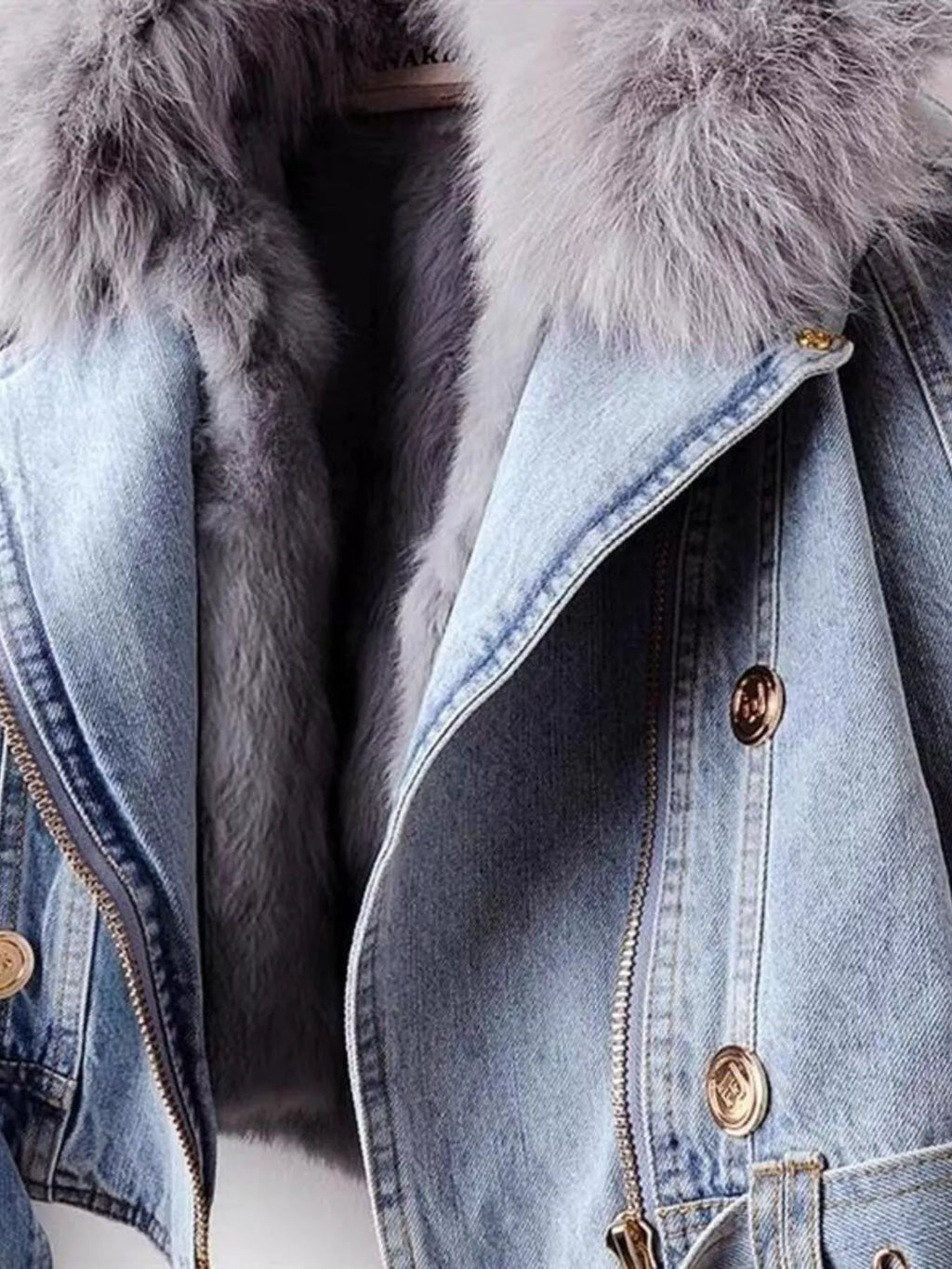 Full Size Faux Fur Collar Denim Jacket Plus Size - Elvaré Store