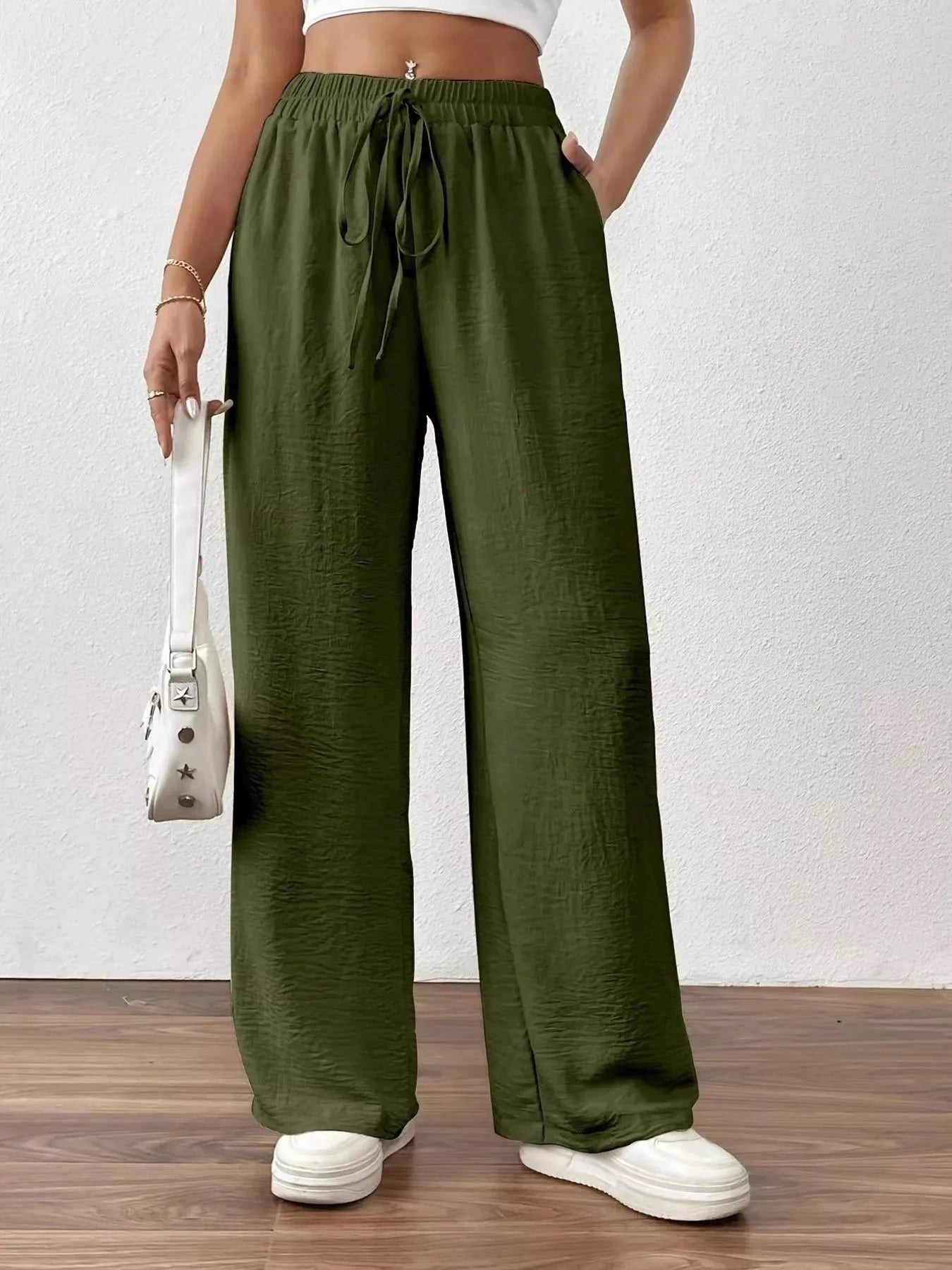 Casual Drawstring Wide Leg Pants - Elvaré Store